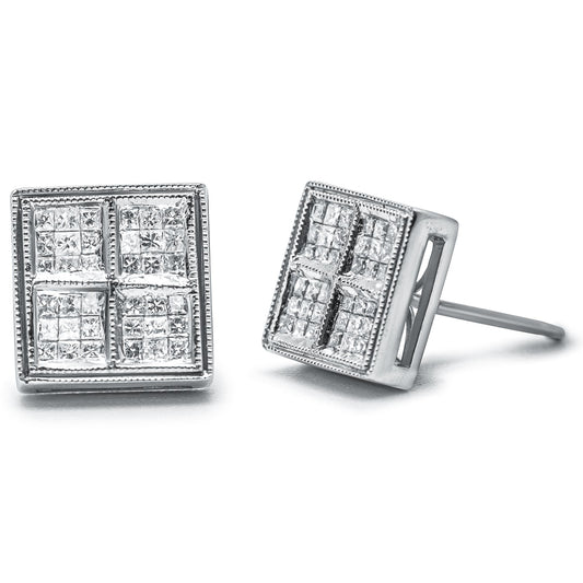 14K White Gold 1/2 Cttw Princess Diamond Composite Box Shape Milgrain Stud Earrings (H-I Color, SI1-SI2 Clarity)-0