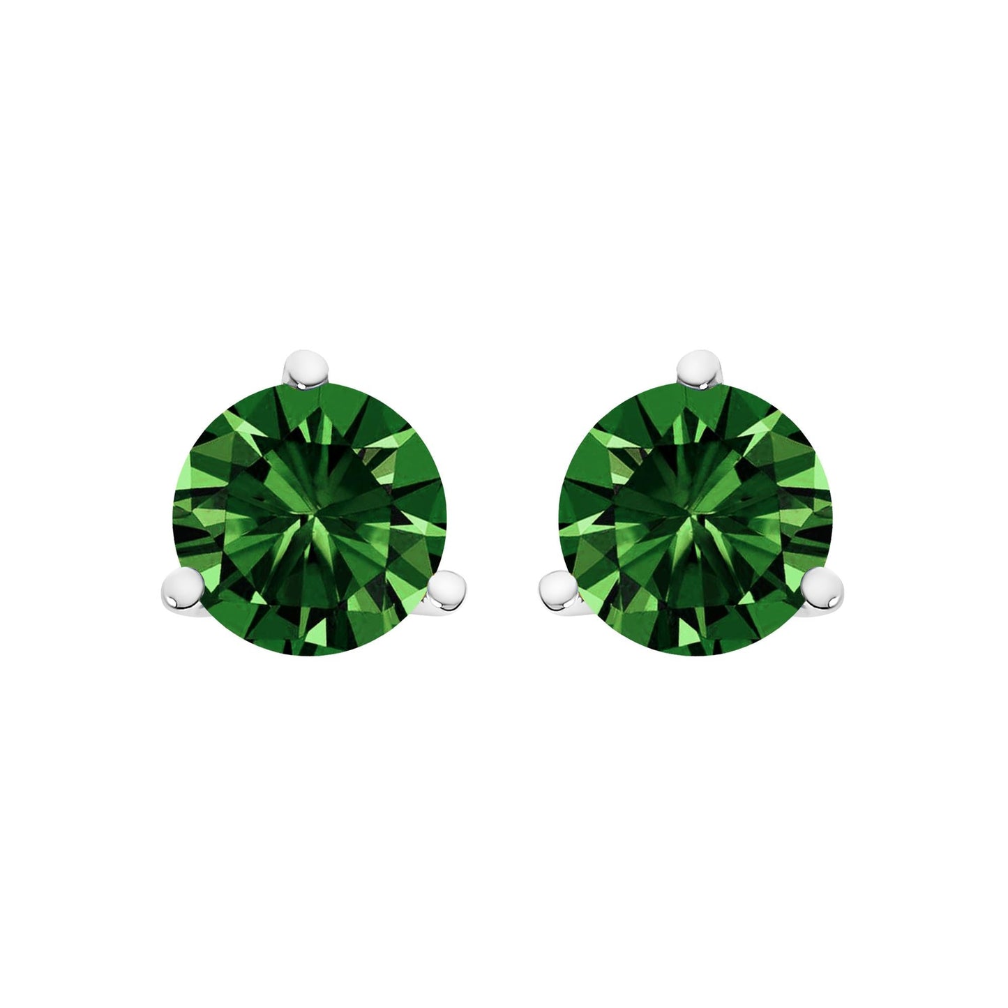 14K Gold 3-Prong Martini Set Lab Grown Green Diamond Solitaire Stud Earrings-5