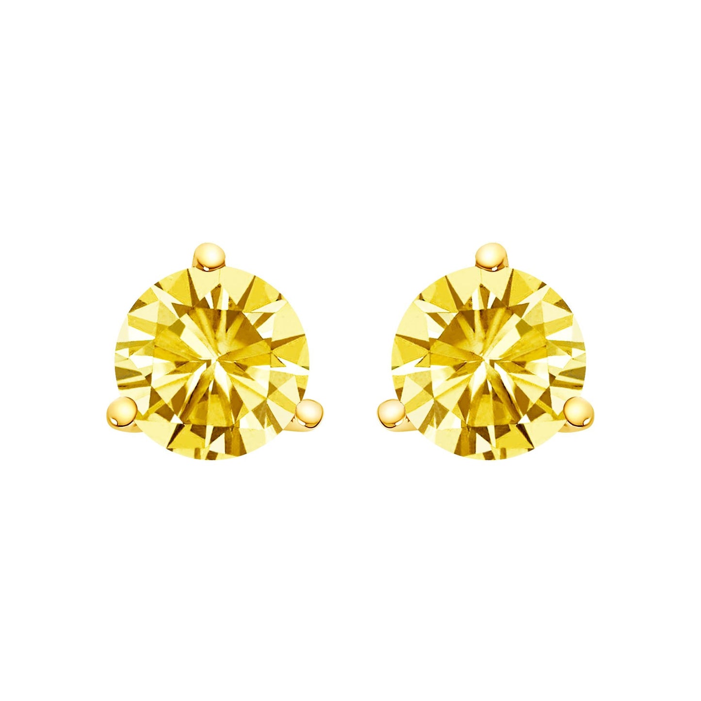 14K Gold 3-Prong Martini Set Yellow Lab Grown Diamond Solitaire Stud Earrings-4