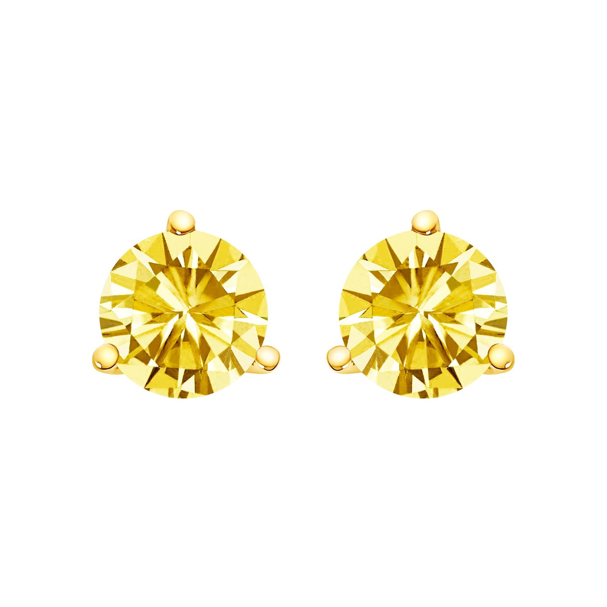 14K Gold 3-Prong Martini Set Yellow Lab Grown Diamond Solitaire Stud Earrings-4