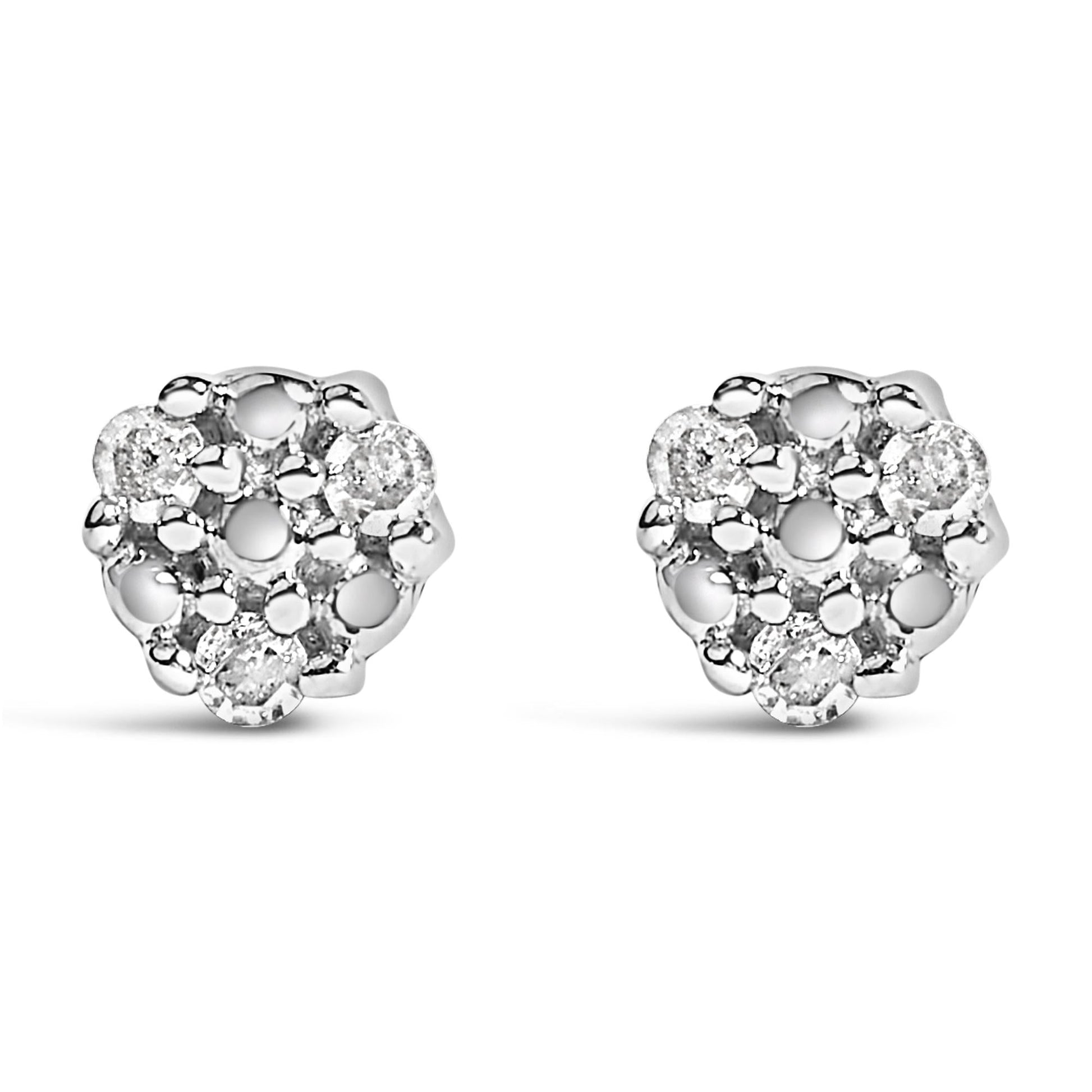 .925 Sterling Silver 1/10 cttw Prong Set Round-Cut Trio Diamond Stud Earrings (I-J Color, I3 Clarity)-0