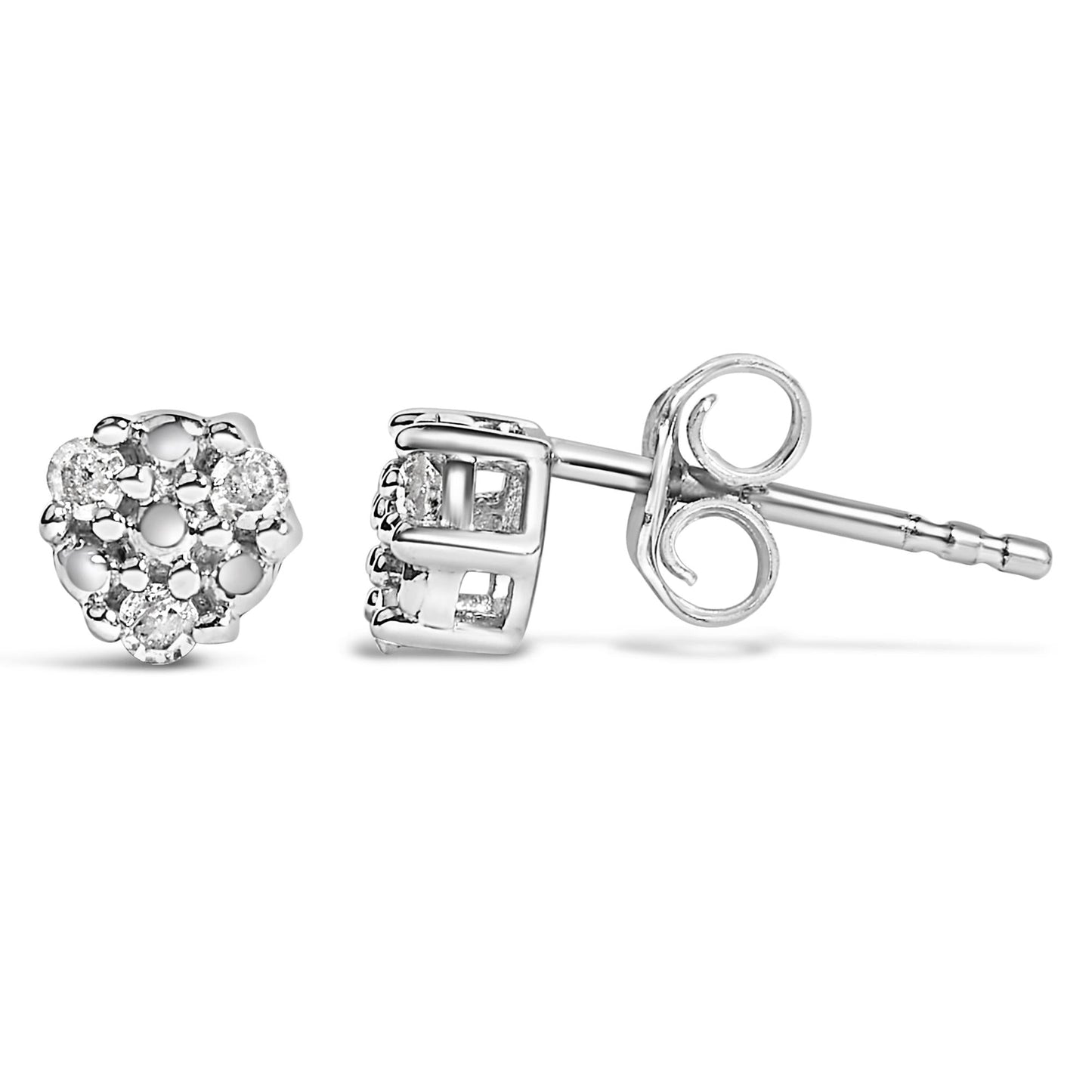 .925 Sterling Silver 1/10 cttw Prong Set Round-Cut Trio Diamond Stud Earrings (I-J Color, I3 Clarity)-3