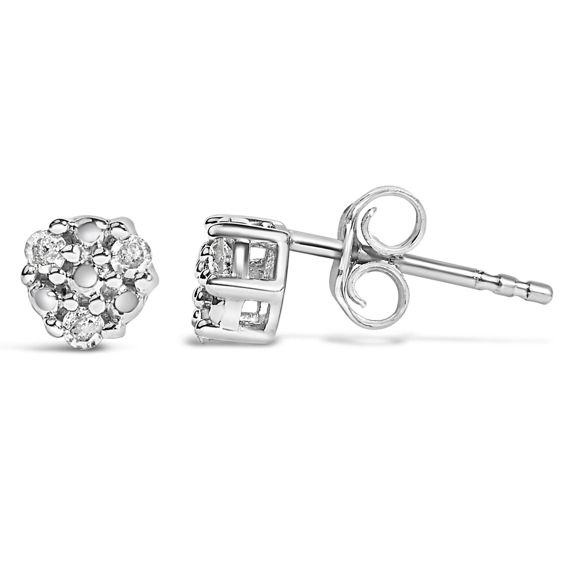 .925 Sterling Silver 1/10 cttw Prong Set Round-Cut Trio Diamond Stud Earrings (I-J Color, I3 Clarity)-3