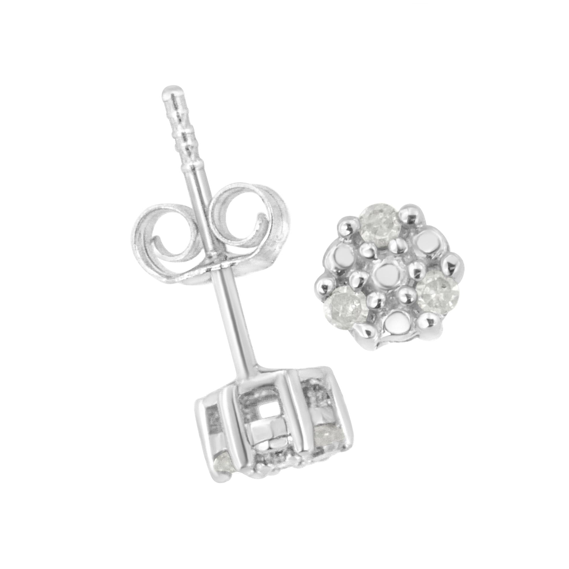 .925 Sterling Silver 1/10 cttw Prong Set Round-Cut Trio Diamond Stud Earrings (I-J Color, I3 Clarity)-4