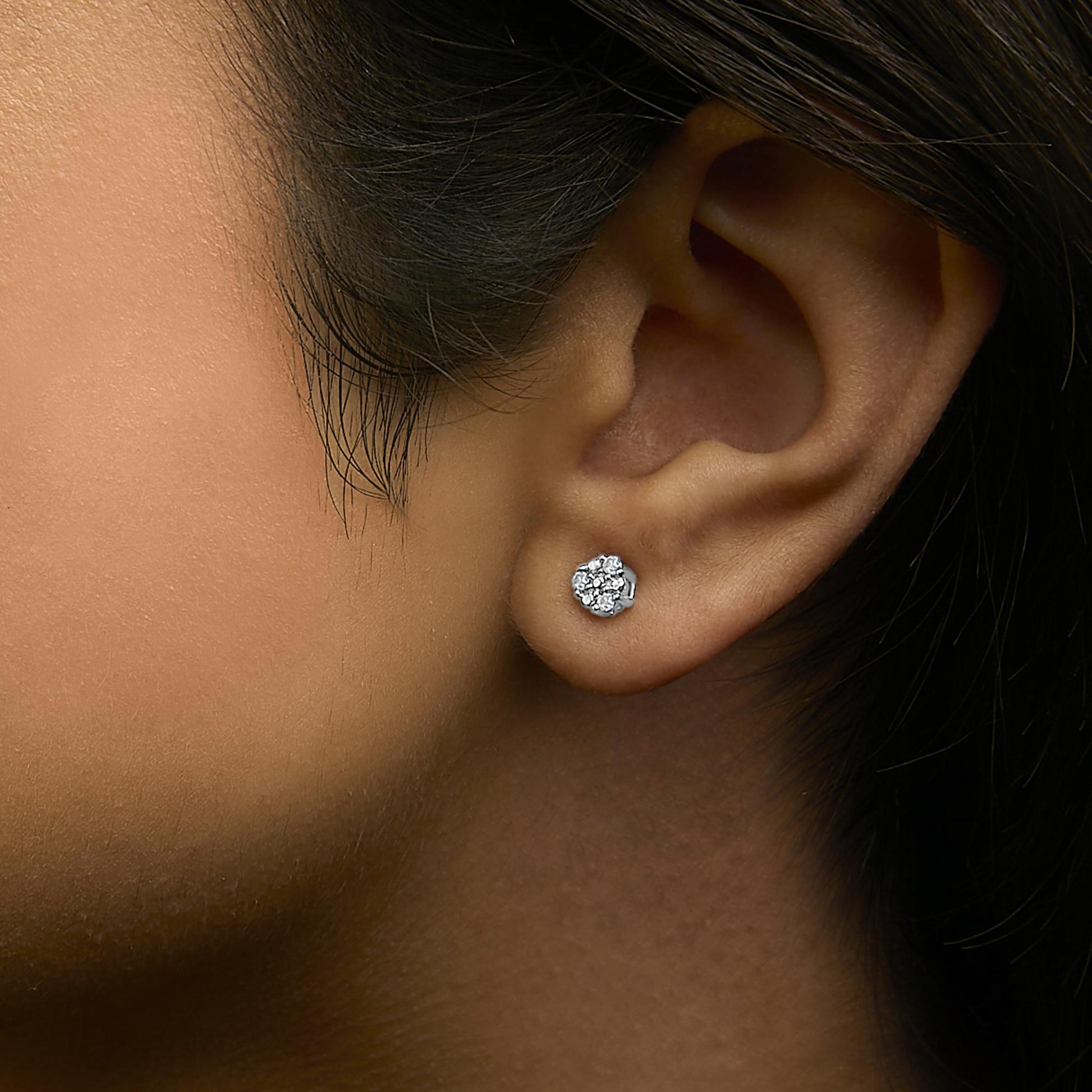 .925 Sterling Silver 1/10 cttw Prong Set Round-Cut Trio Diamond Stud Earrings (I-J Color, I3 Clarity)-2