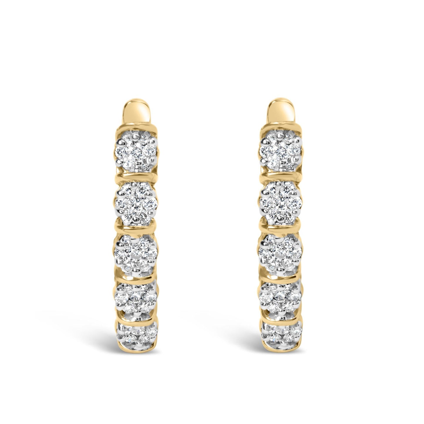 14k Yellow Gold 1/2 Cttw Diamond Cluster Hoop Earrings (H-I Color, SI2-I1 Clarity)-1