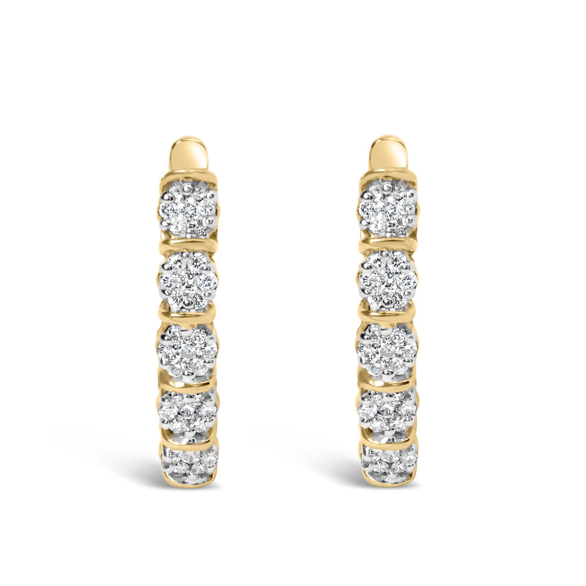 14k Yellow Gold 1/2 Cttw Diamond Cluster Hoop Earrings (H-I Color, SI2-I1 Clarity)-1