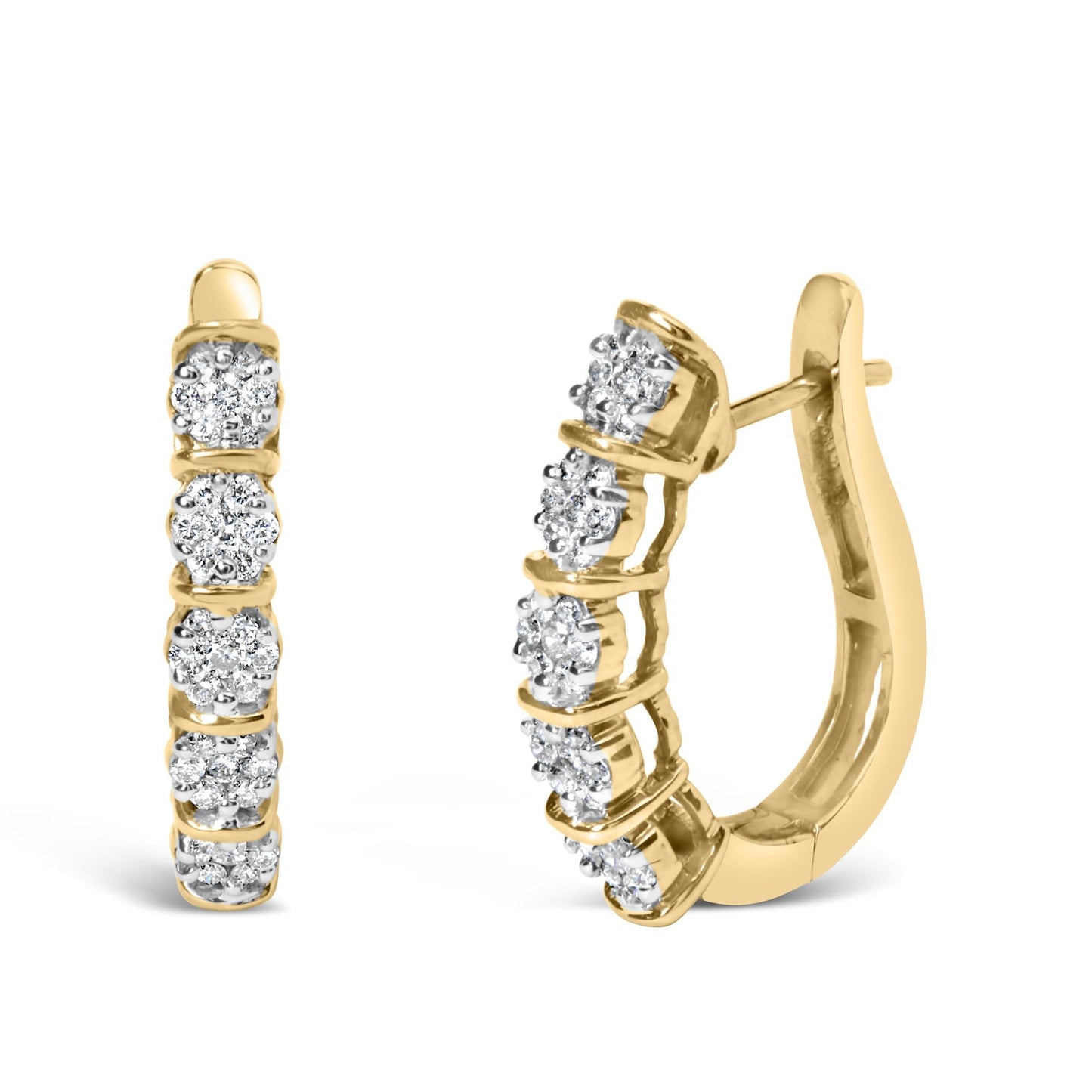 14k Yellow Gold 1/2 Cttw Diamond Cluster Hoop Earrings (H-I Color, SI2-I1 Clarity)-0