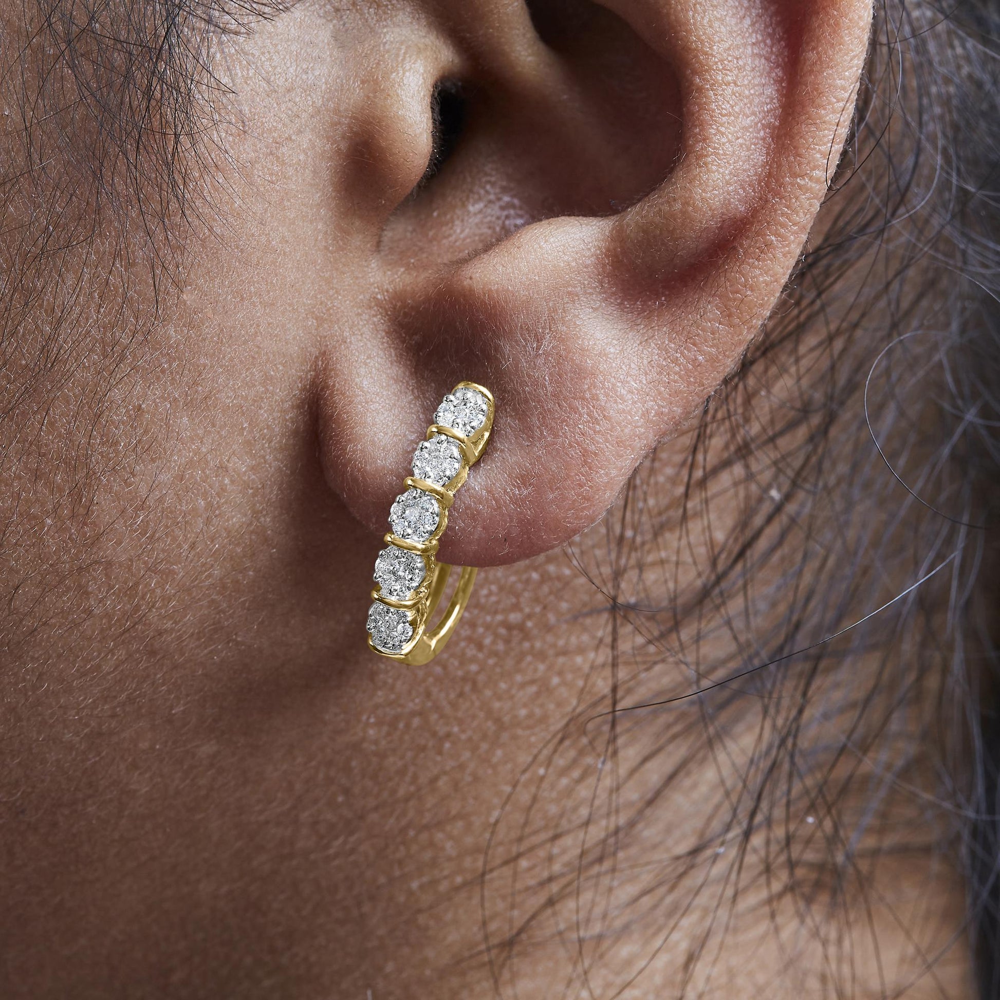 14k Yellow Gold 1/2 Cttw Diamond Cluster Hoop Earrings (H-I Color, SI2-I1 Clarity)-2