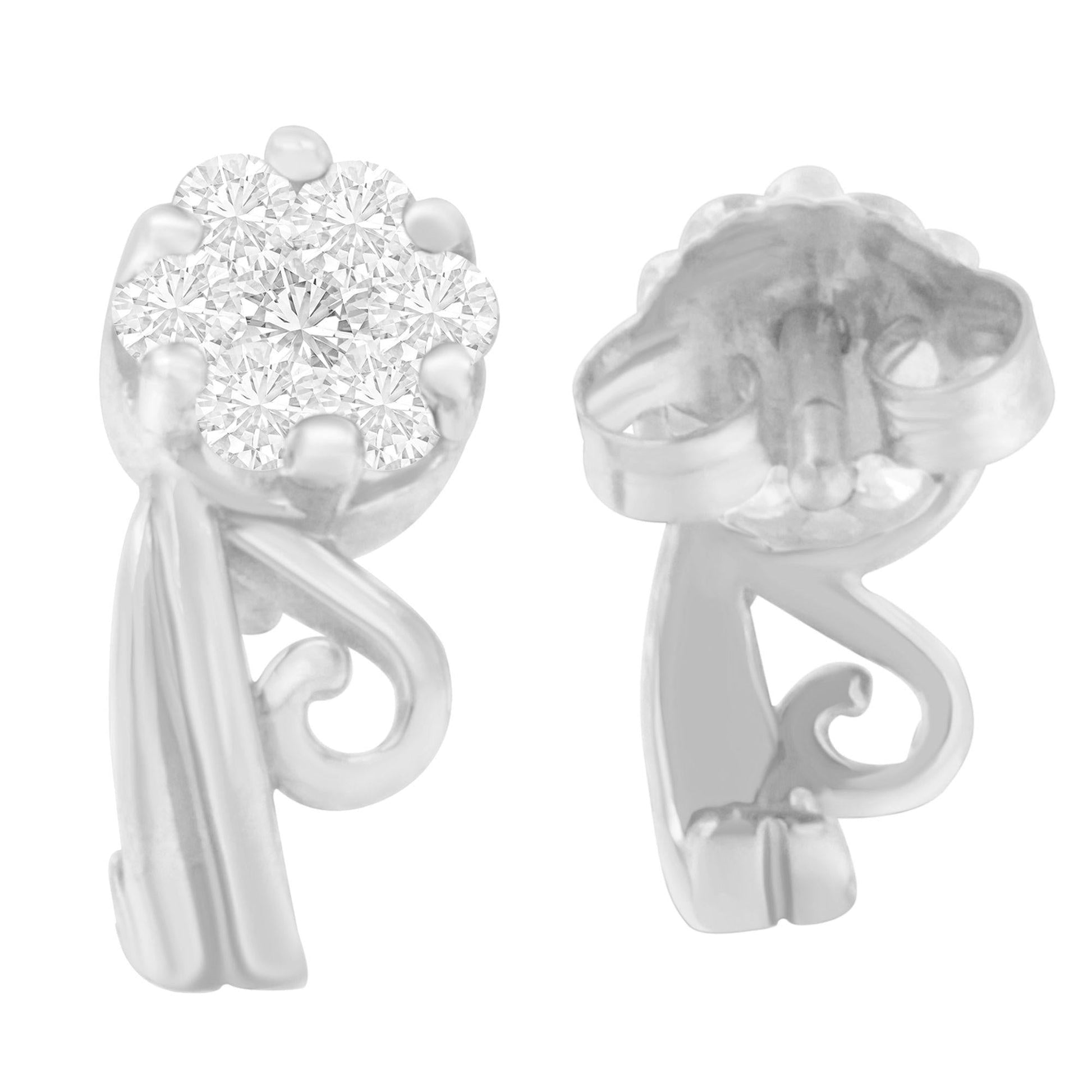 14K White Gold 1/2 cttw Round Cut Diamond Earrings (H-I, I1-I2)-2