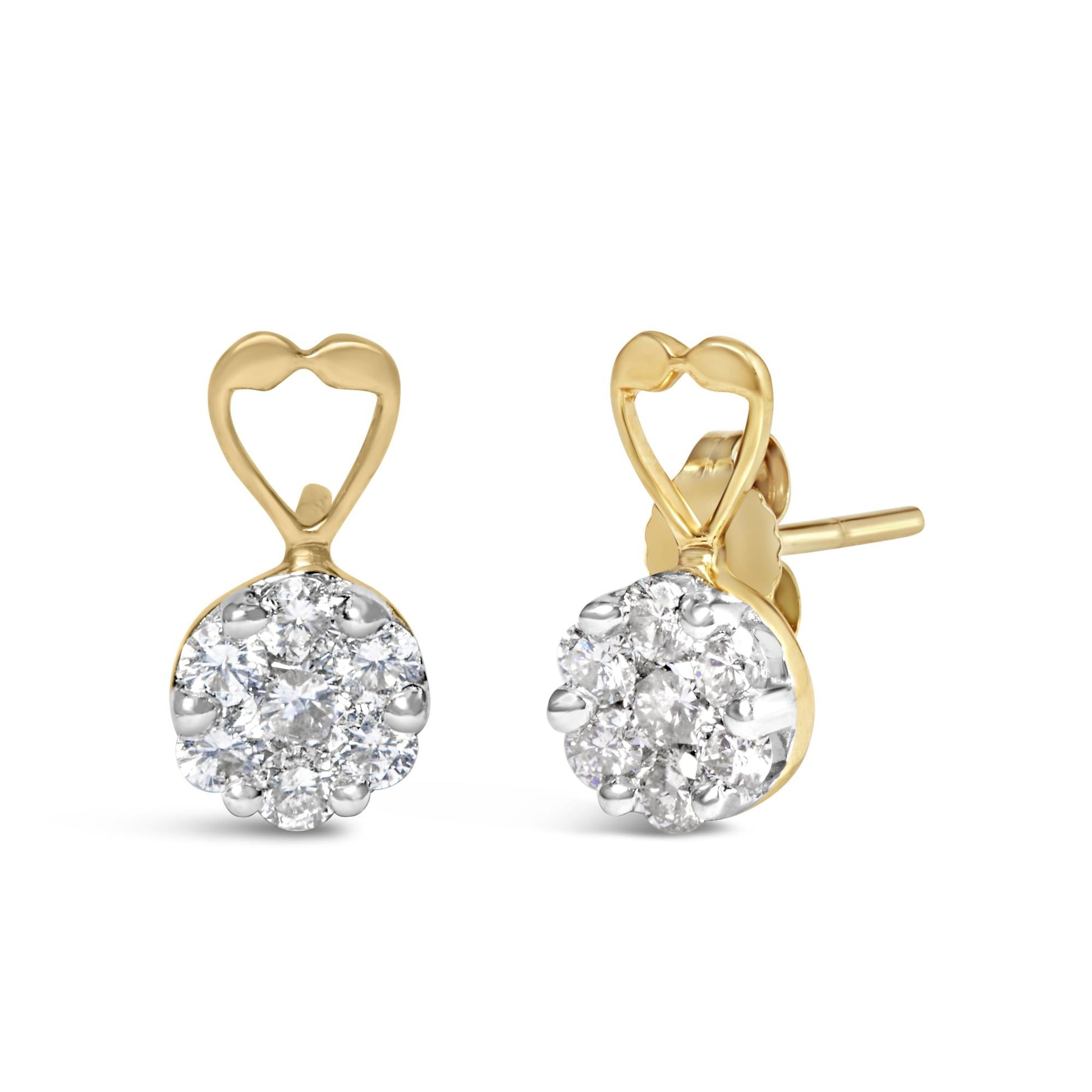 14K Yellow Gold 1ct. TDW Round-cut Diamond Earrings (I-J,SI2-I1)-1