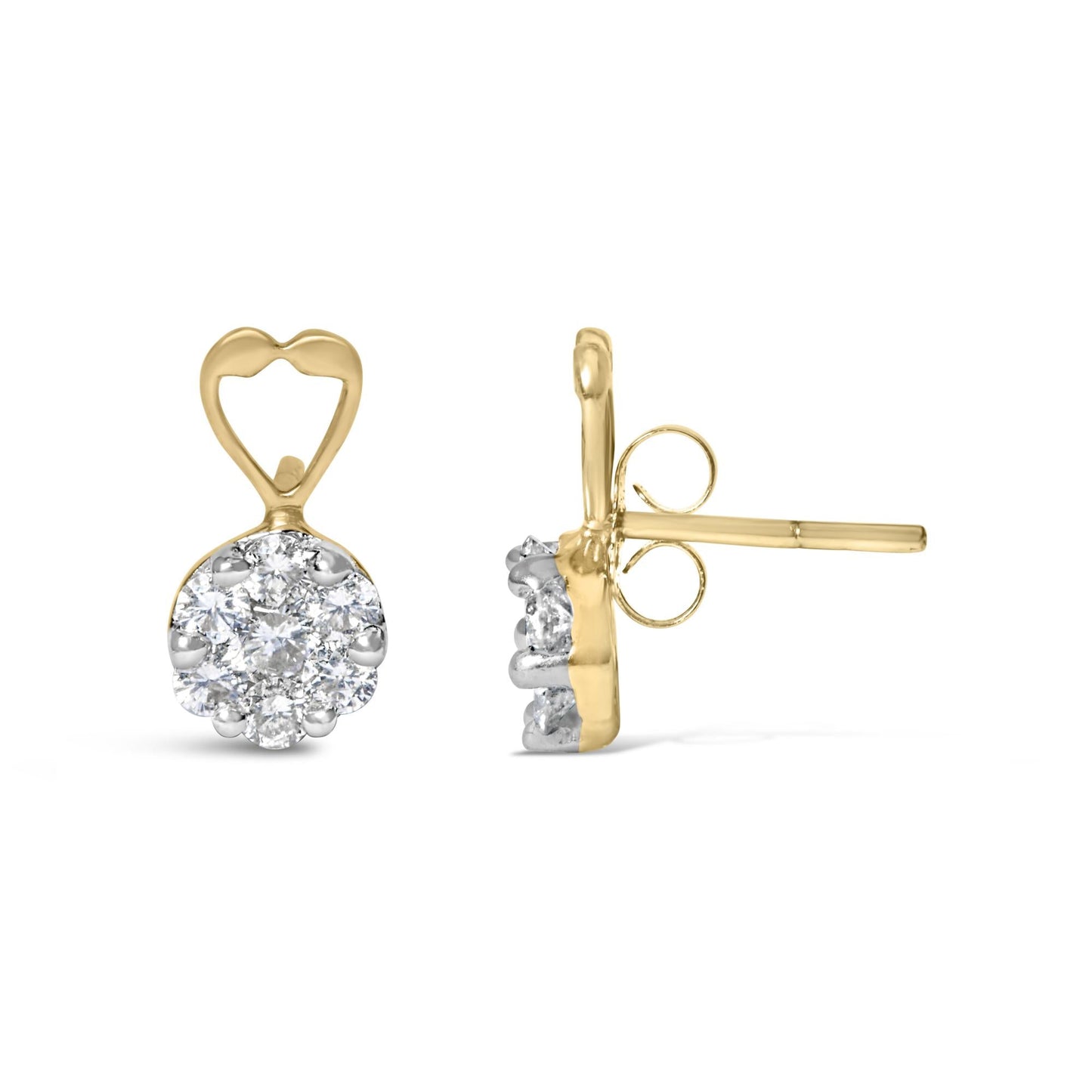 14K Yellow Gold 1ct. TDW Round-cut Diamond Earrings (I-J,SI2-I1)-3