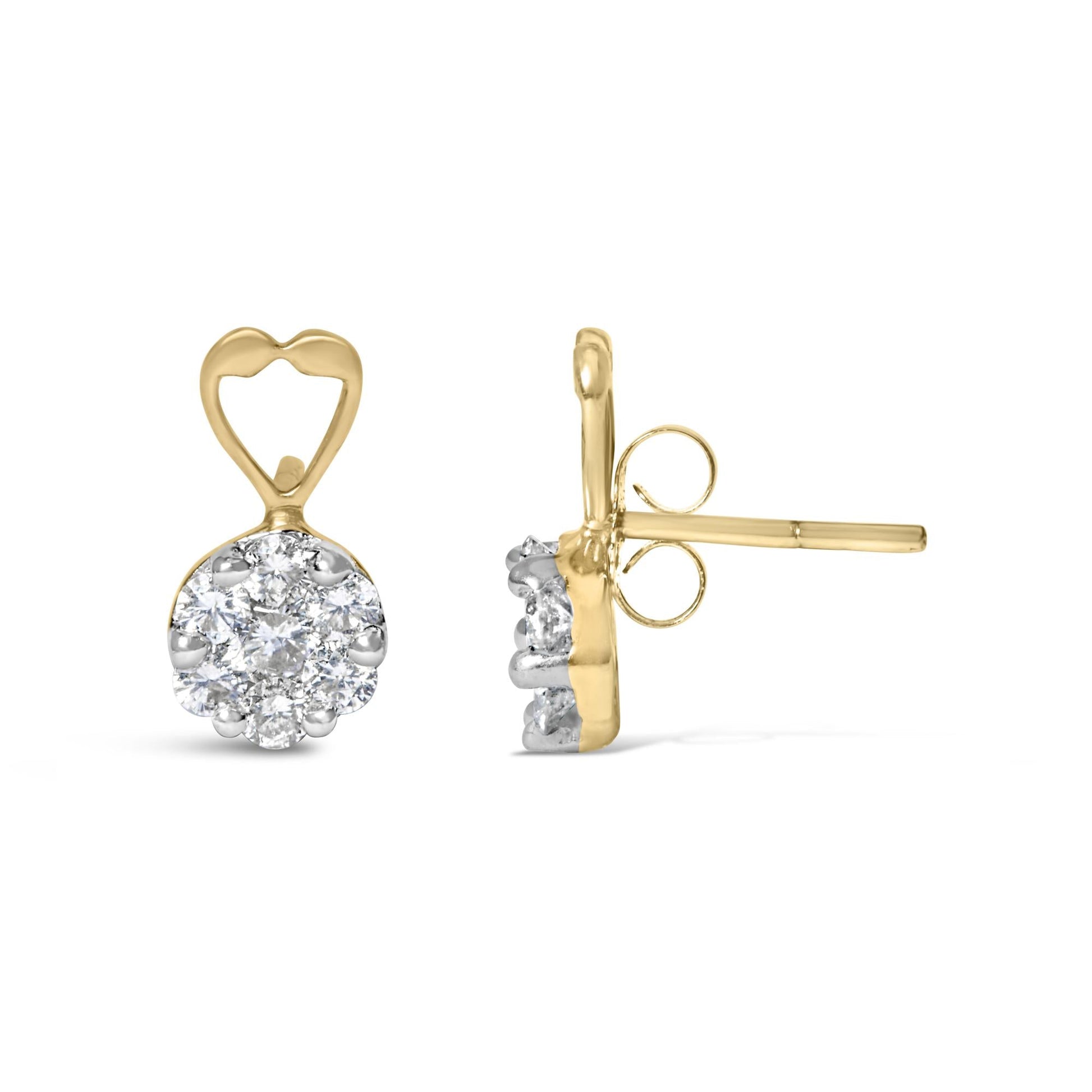 14K Yellow Gold 1ct. TDW Round-cut Diamond Earrings (I-J,SI2-I1)-3