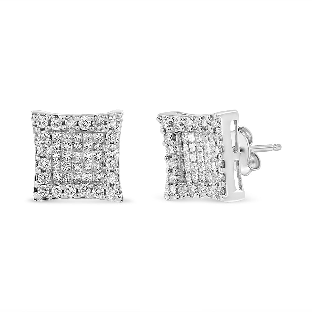 14K White Gold 1.00 Cttw Princess And Round-Cut Diamond Square Stud Earrings (G-H Color, SI1-SI2 Clarity)-0