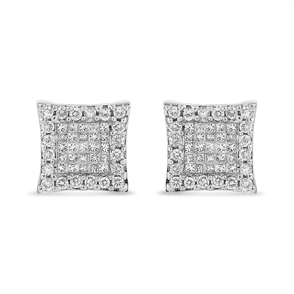 14K White Gold 1.00 Cttw Princess And Round-Cut Diamond Square Stud Earrings (G-H Color, SI1-SI2 Clarity)-1