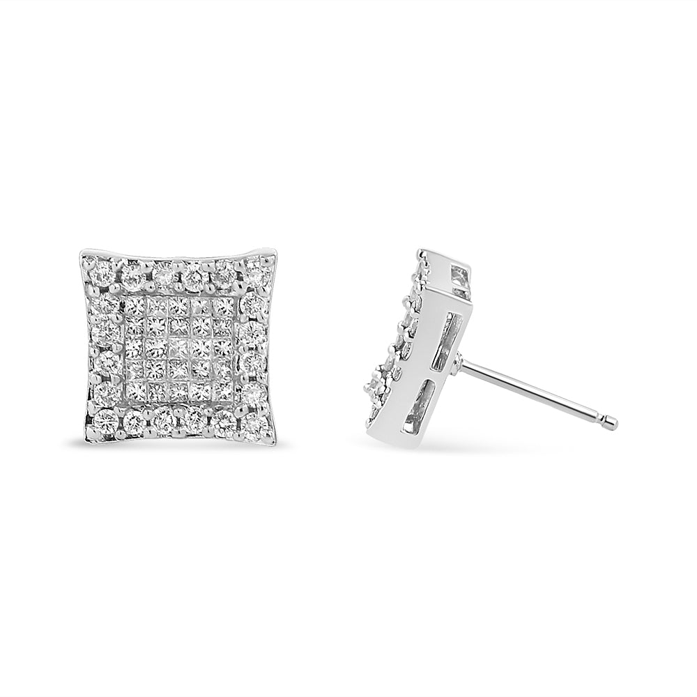 14K White Gold 1.00 Cttw Princess And Round-Cut Diamond Square Stud Earrings (G-H Color, SI1-SI2 Clarity)-3