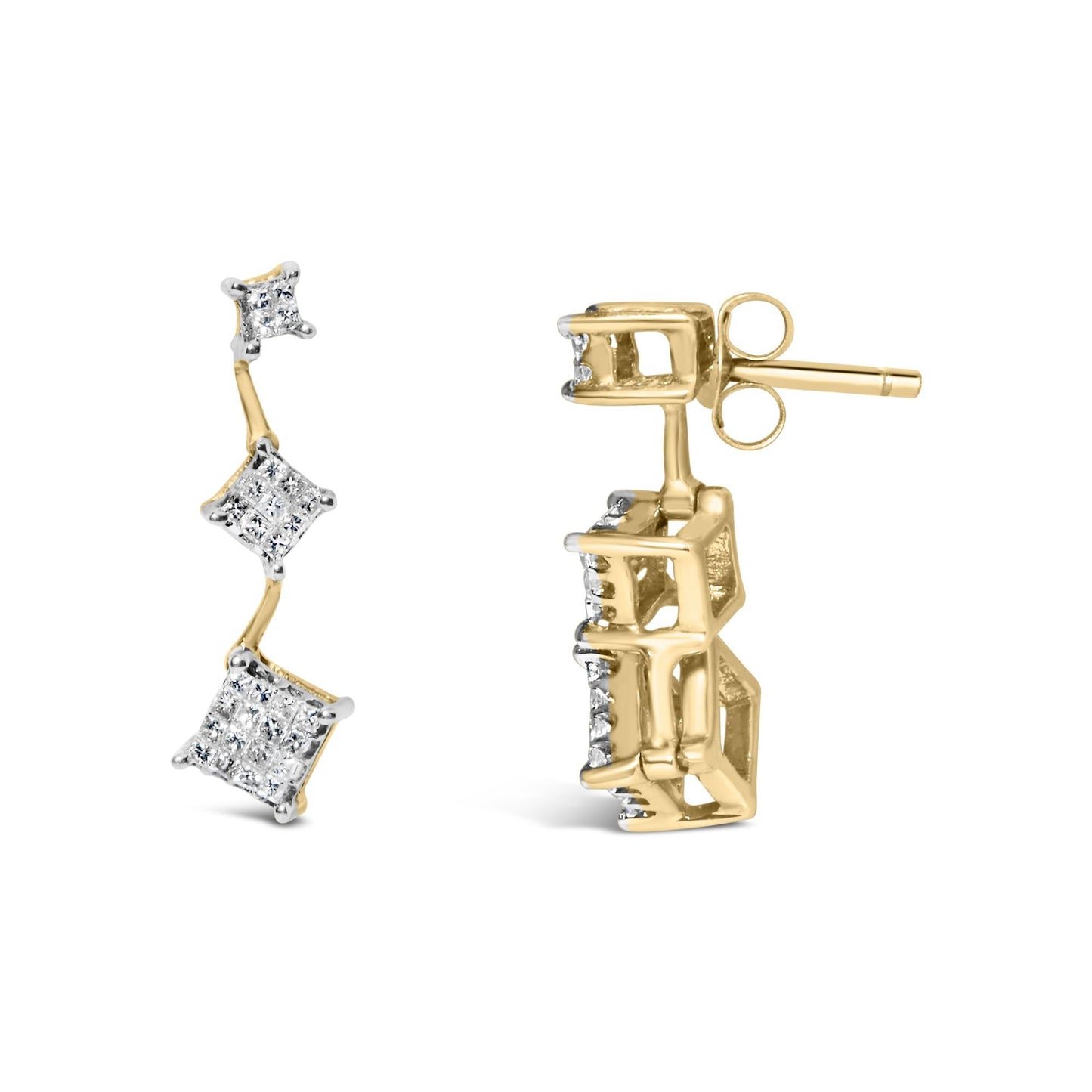 14K Yellow Gold 1 cttw Princess Cut Diamond Earrings (H-I, SI1-SI2)-3
