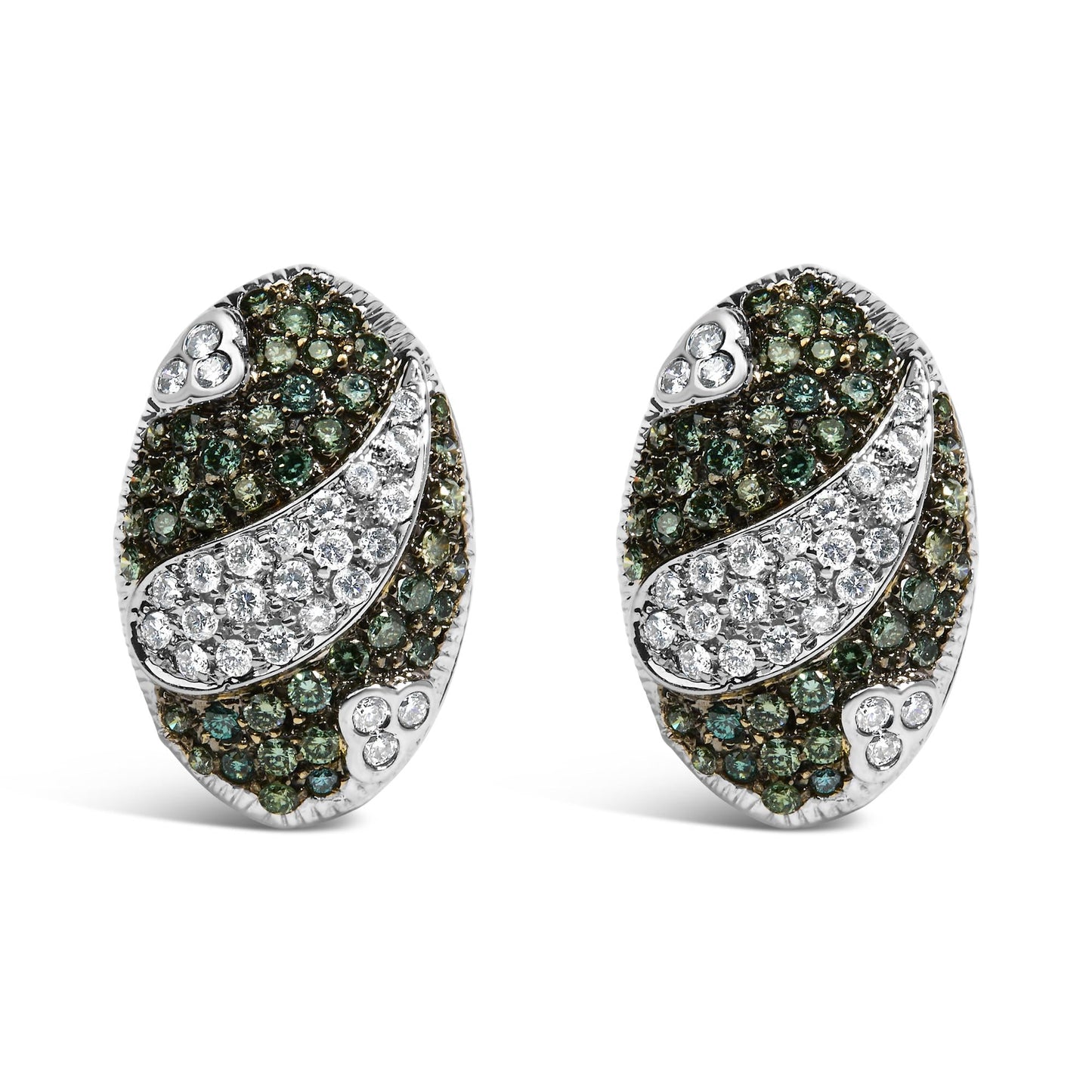 14K White Gold 2.00 Cttw White and Treated Blue Diamond Oval Shield Omega Back Earrings (H-I Color, SI1-SI2 Clarity)-0