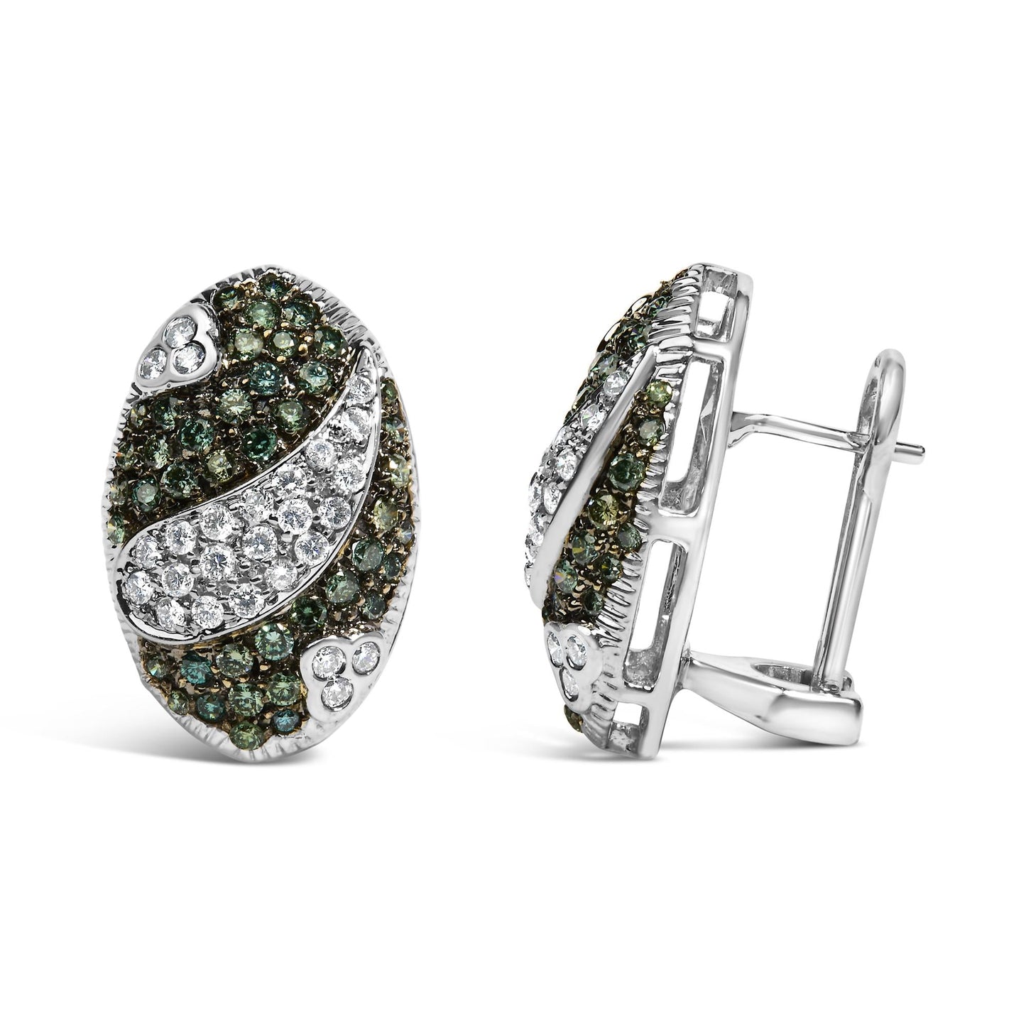 14K White Gold 2.00 Cttw White and Treated Blue Diamond Oval Shield Omega Back Earrings (H-I Color, SI1-SI2 Clarity)-3