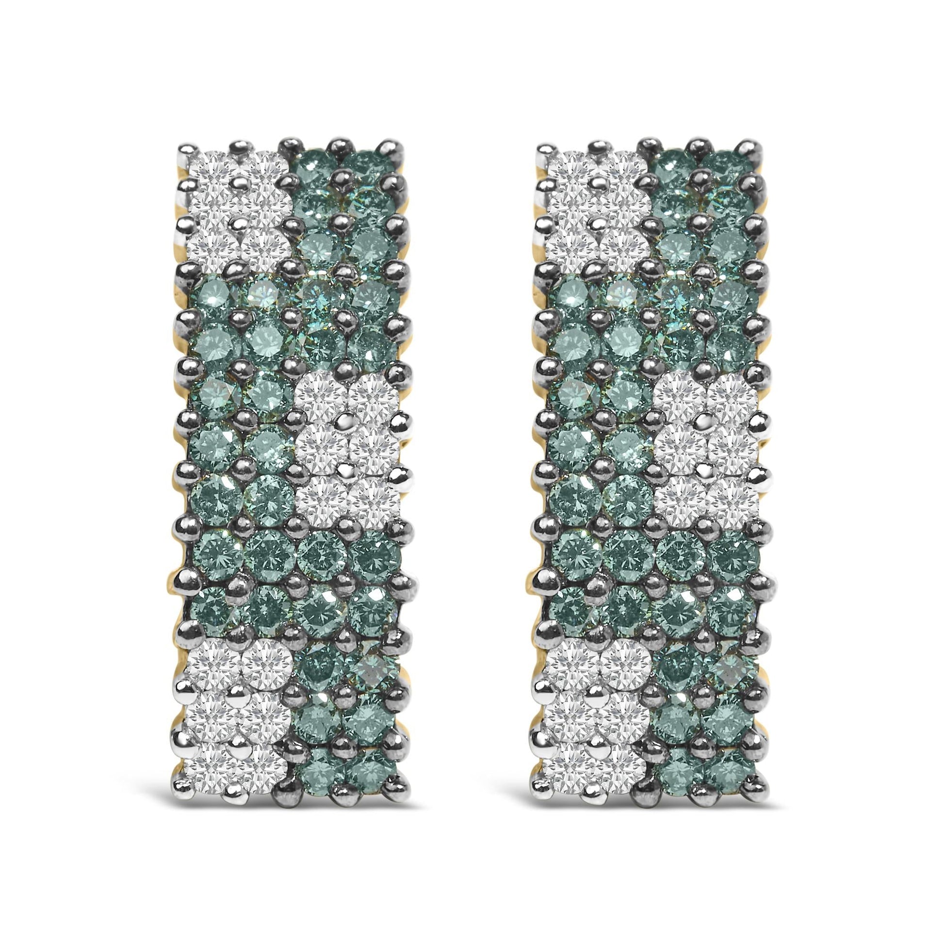 14K Yellow Gold 2 cttw White and Treated Blue Diamond Earrings (H-I, SI1-SI2)-0