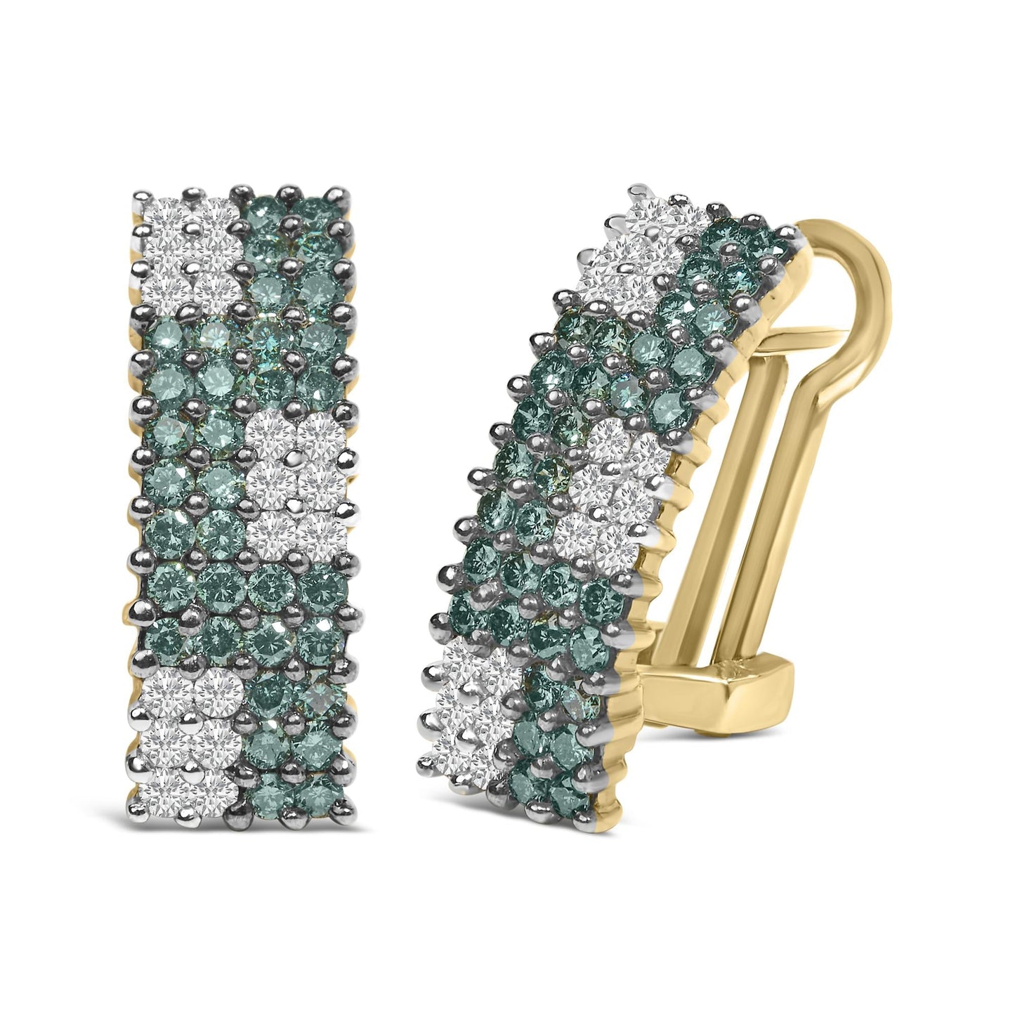 14K Yellow Gold 2 cttw White and Treated Blue Diamond Earrings (H-I, SI1-SI2)-1