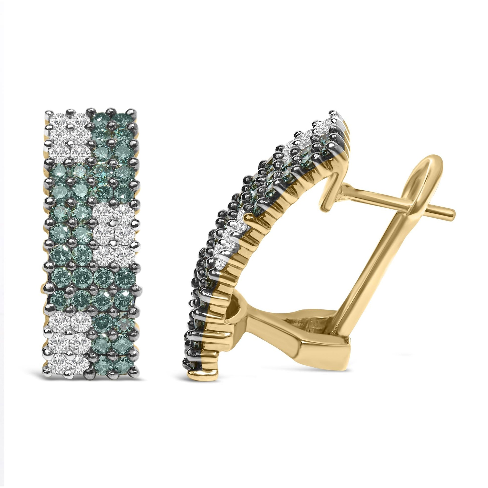 14K Yellow Gold 2.00 Cttw White and Treated Blue Diamond Four-Row Pavé Omegaback Earrings (H-I Color, SI1-SI2 Clarity)-0