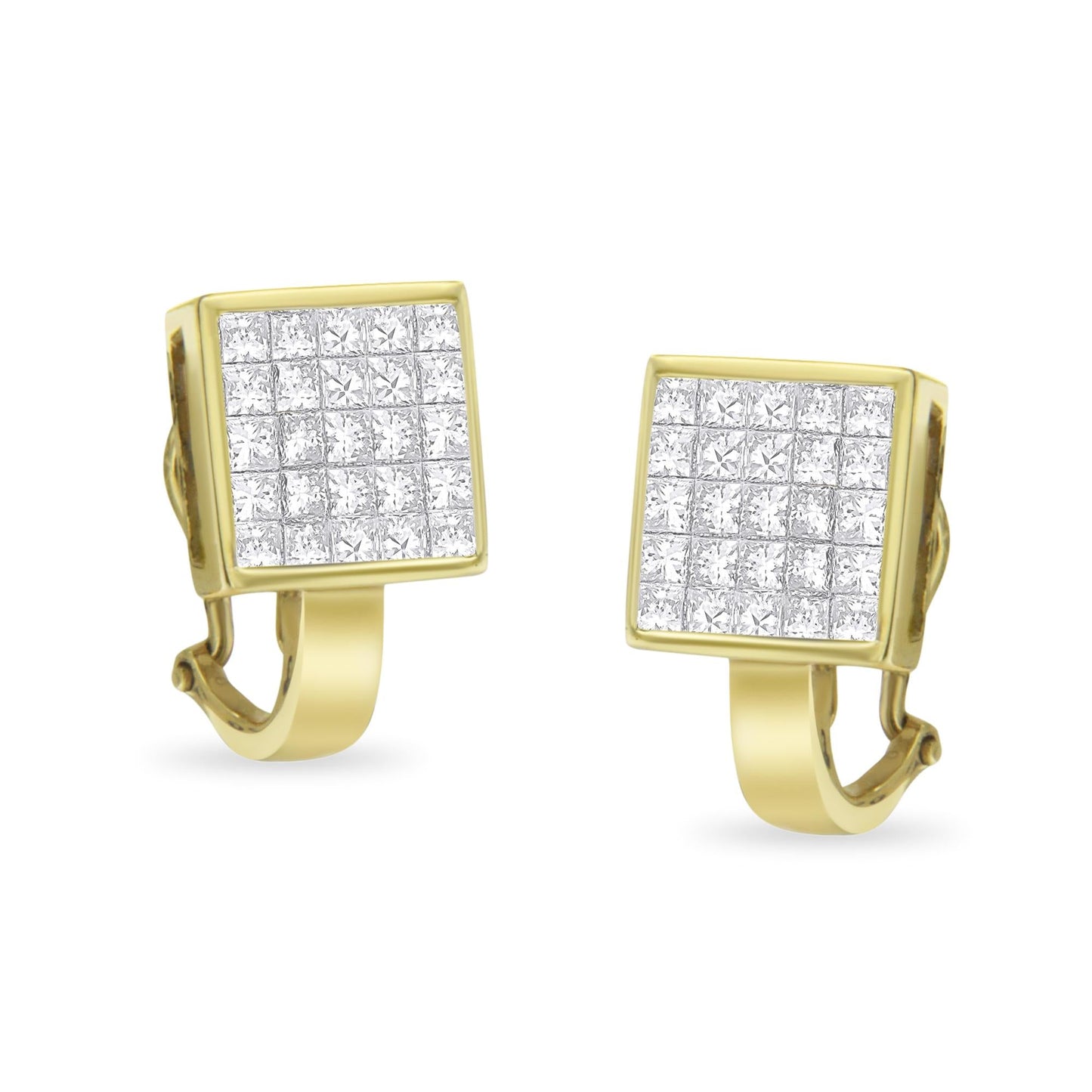 14K Yellow Gold 3-1/5 Cttw Princess Cut Diamond ¾ Square Invisible Set Grid Huggy Style Omega Back Stud Earrings (G-H Color, VS1-VS2 Clarity)-3