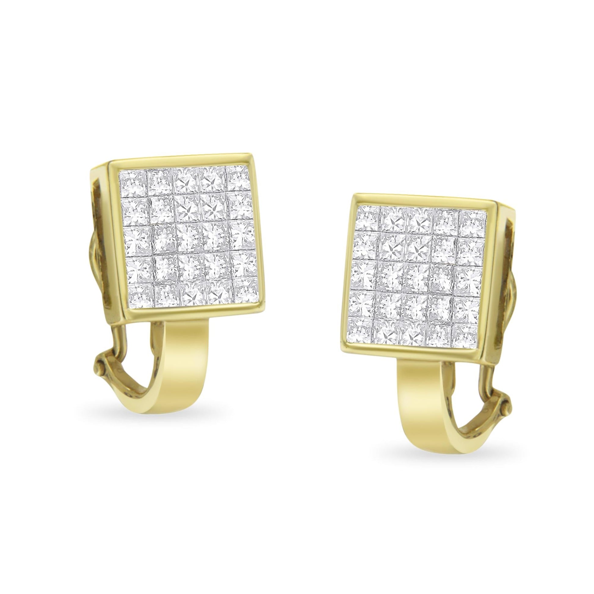 14K Yellow Gold 3-1/5 Cttw Princess Cut Diamond ¾ Square Invisible Set Grid Huggy Style Omega Back Stud Earrings (G-H Color, VS1-VS2 Clarity)-3