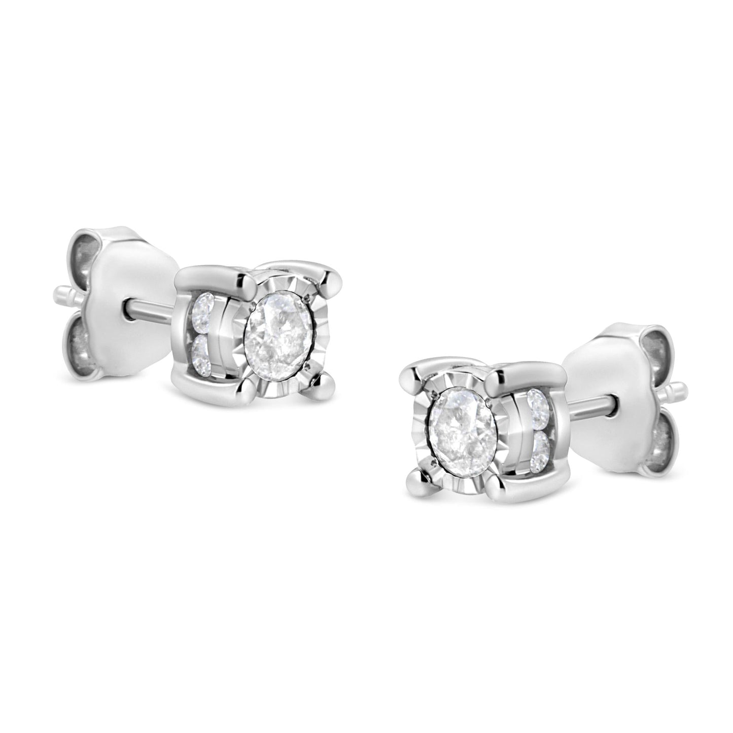.925 Sterling Silver 1.0 Cttw Round Brilliant-Cut Diamond Miracle-Set Solitaire Stud Earrings (H-I Color, I2-I3 Clarity)-3