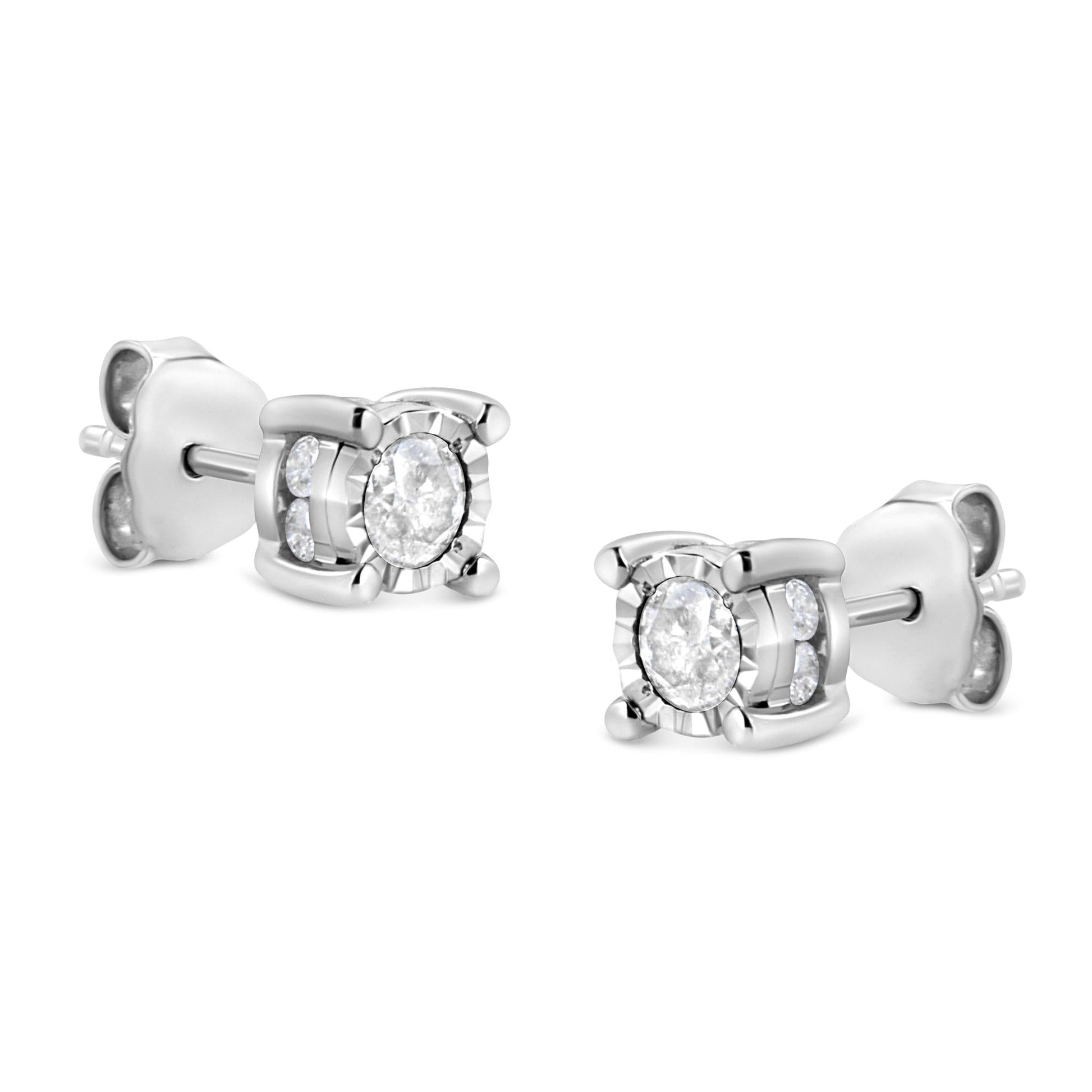 .925 Sterling Silver 1.0 Cttw Round Brilliant-Cut Diamond Miracle-Set Solitaire Stud Earrings (H-I Color, I2-I3 Clarity)-3