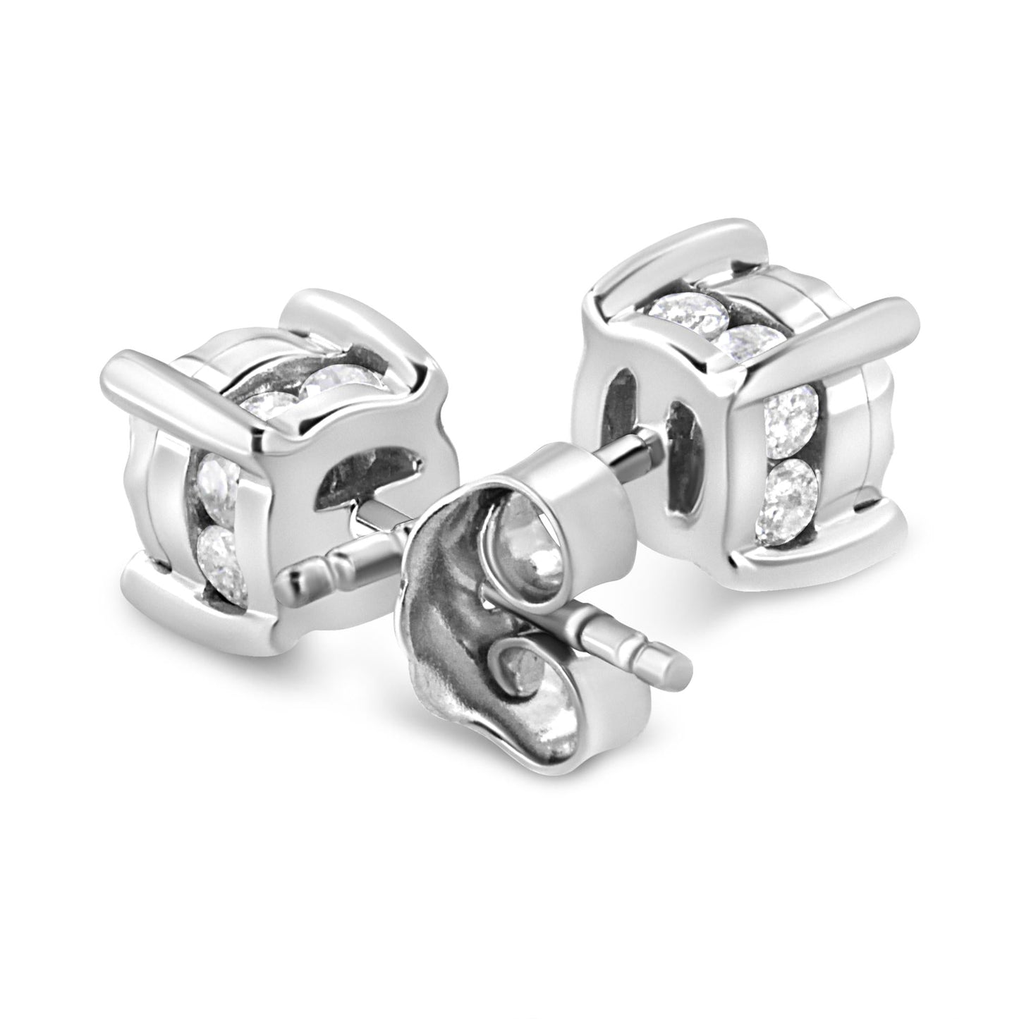 .925 Sterling Silver 1.0 Cttw Round Brilliant-Cut Diamond Miracle-Set Solitaire Stud Earrings (H-I Color, I2-I3 Clarity)-4