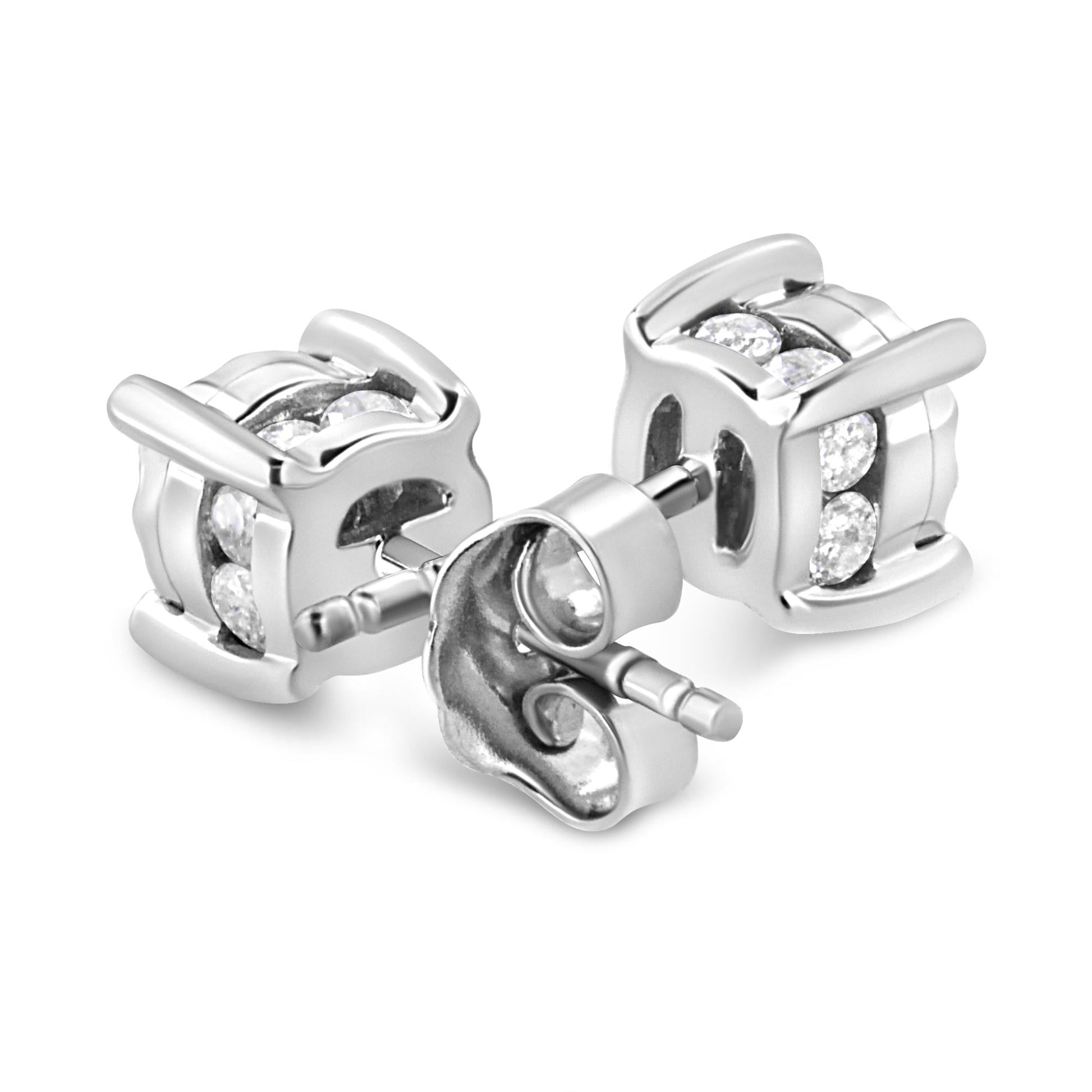 .925 Sterling Silver 1.0 Cttw Round Brilliant-Cut Diamond Miracle-Set Solitaire Stud Earrings (H-I Color, I2-I3 Clarity)-4