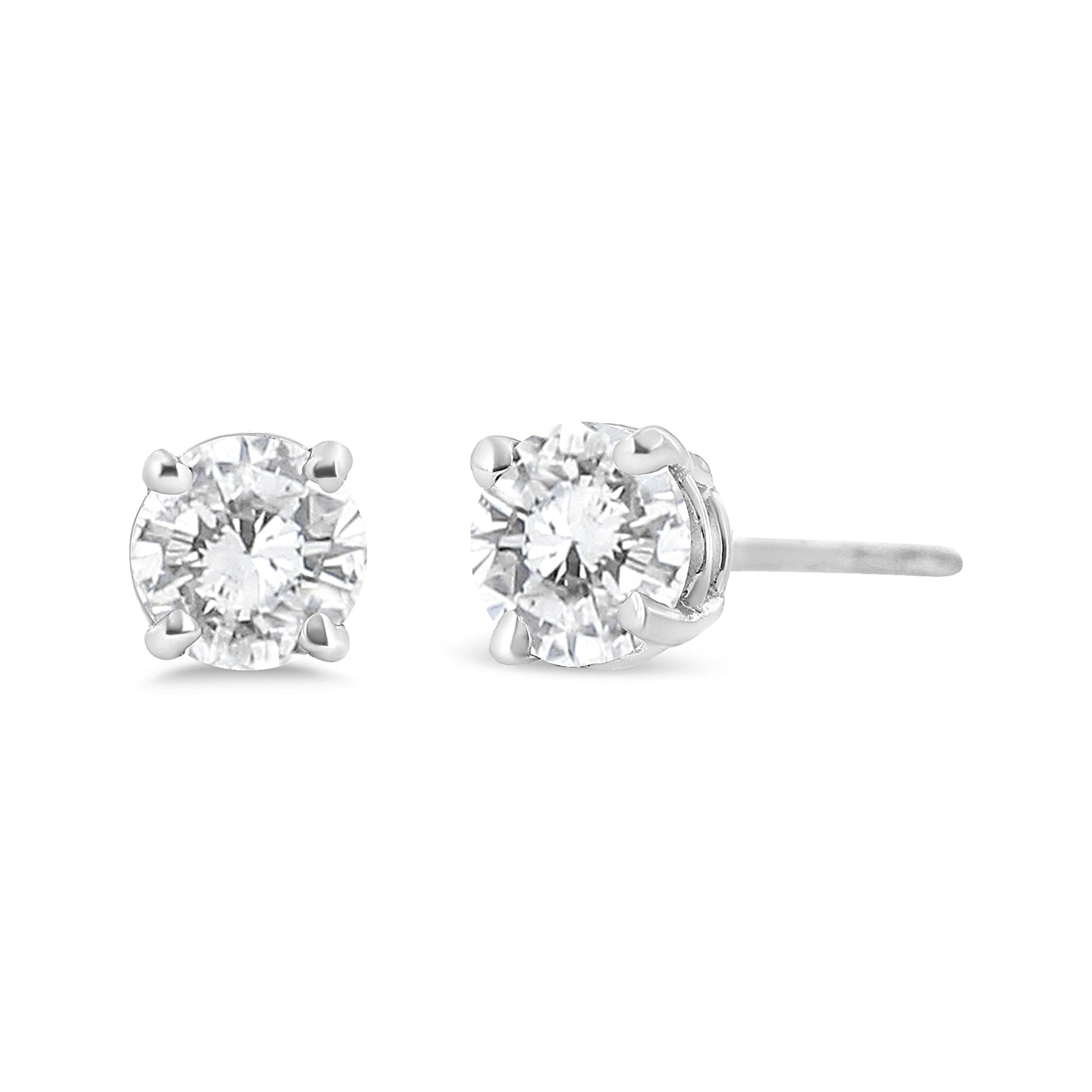14K White Gold 3/4 Cttw Lab Grown Diamond 4-Prong Classic Stud Earrings (F-G Color, VS2-SI1 Clarity)-1