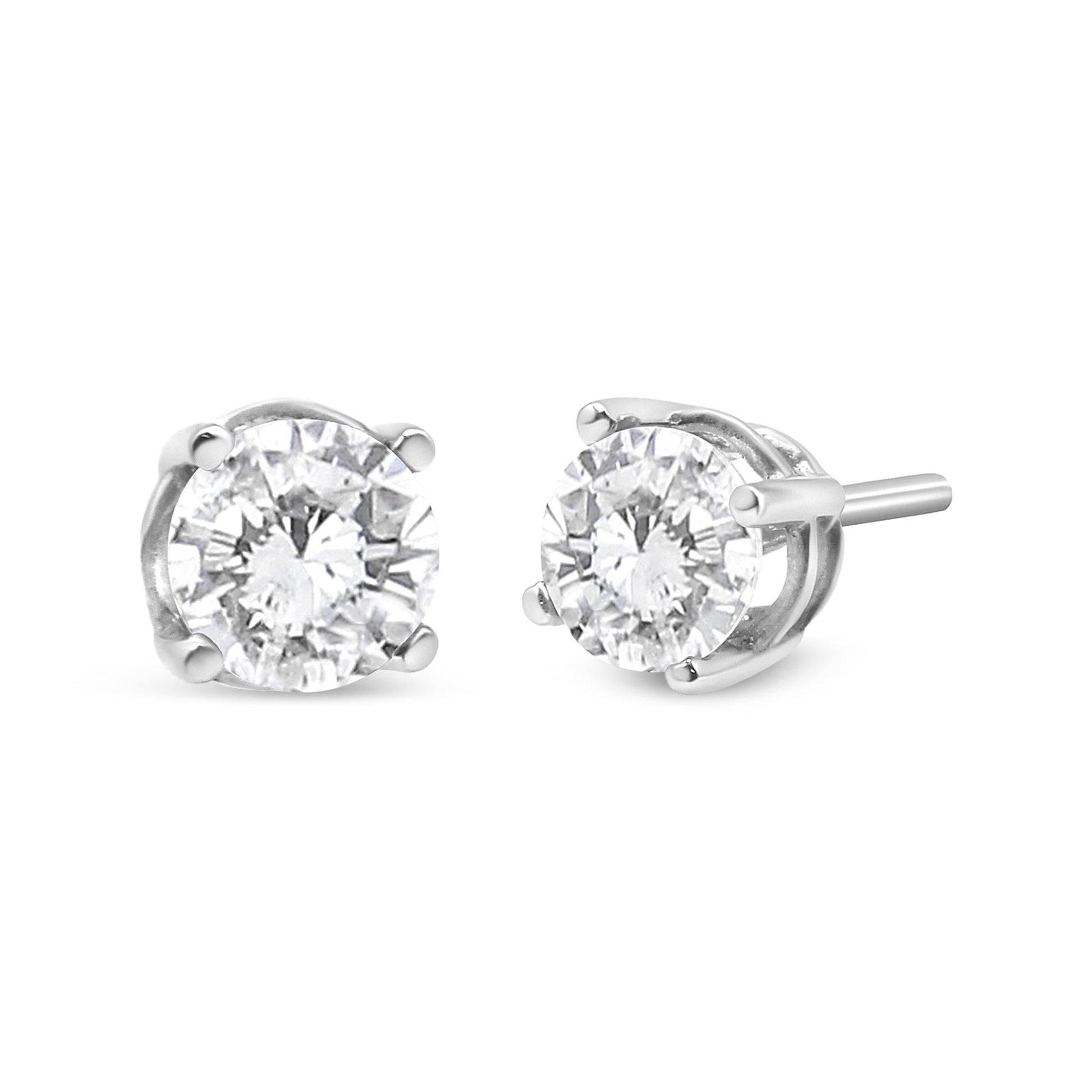 14K White Gold 3/4 Cttw Lab Grown Diamond 4-Prong Classic Stud Earrings (F-G Color, VS2-SI1 Clarity)-4