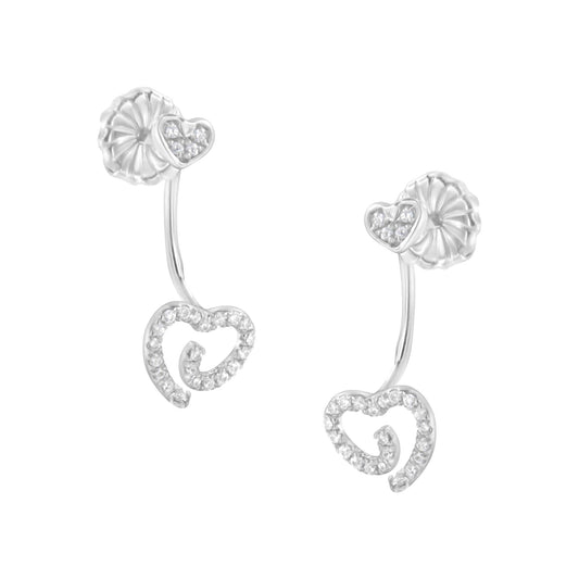 .925 Sterling Silver 1/4 Cttw Diamond Swirl Heart Front/Back Earrings (I-J Color, I2-I3 Clarity)-0