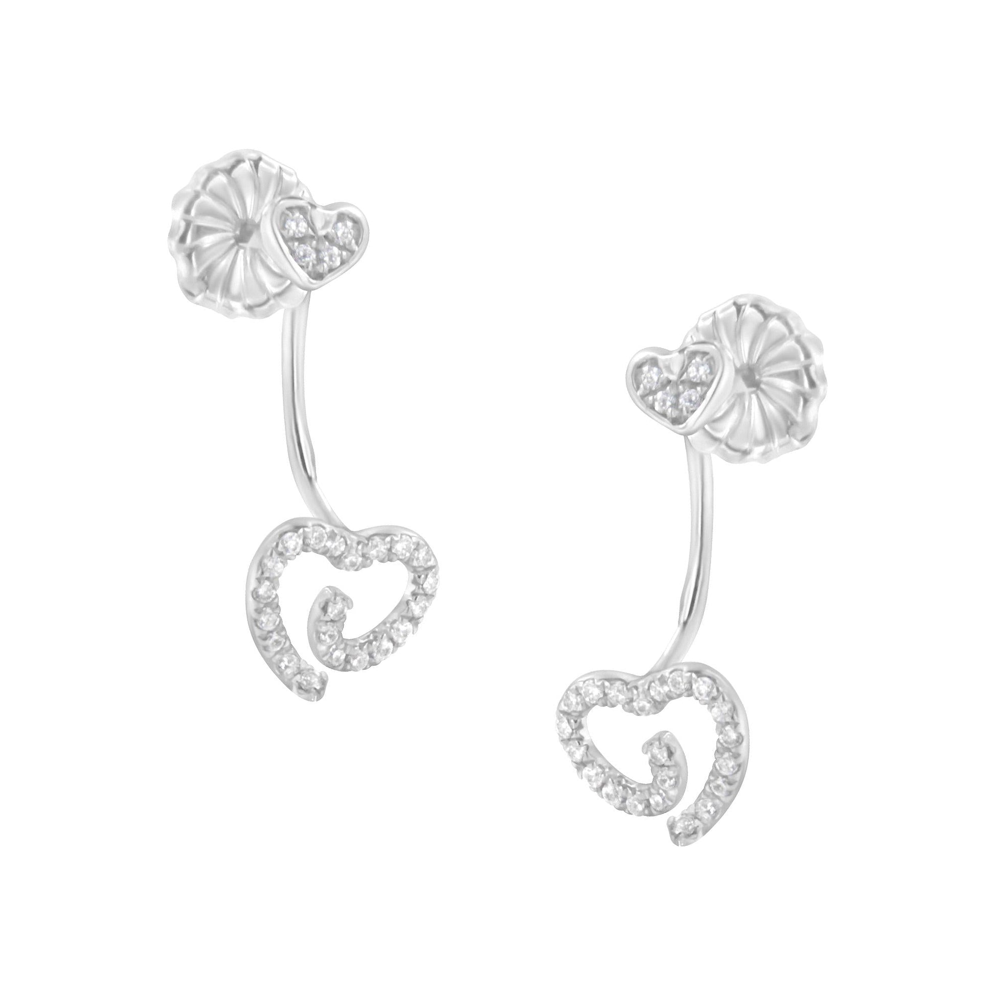 .925 Sterling Silver 1/4 Cttw Diamond Swirl Heart Front/Back Earrings (I-J Color, I2-I3 Clarity)-0