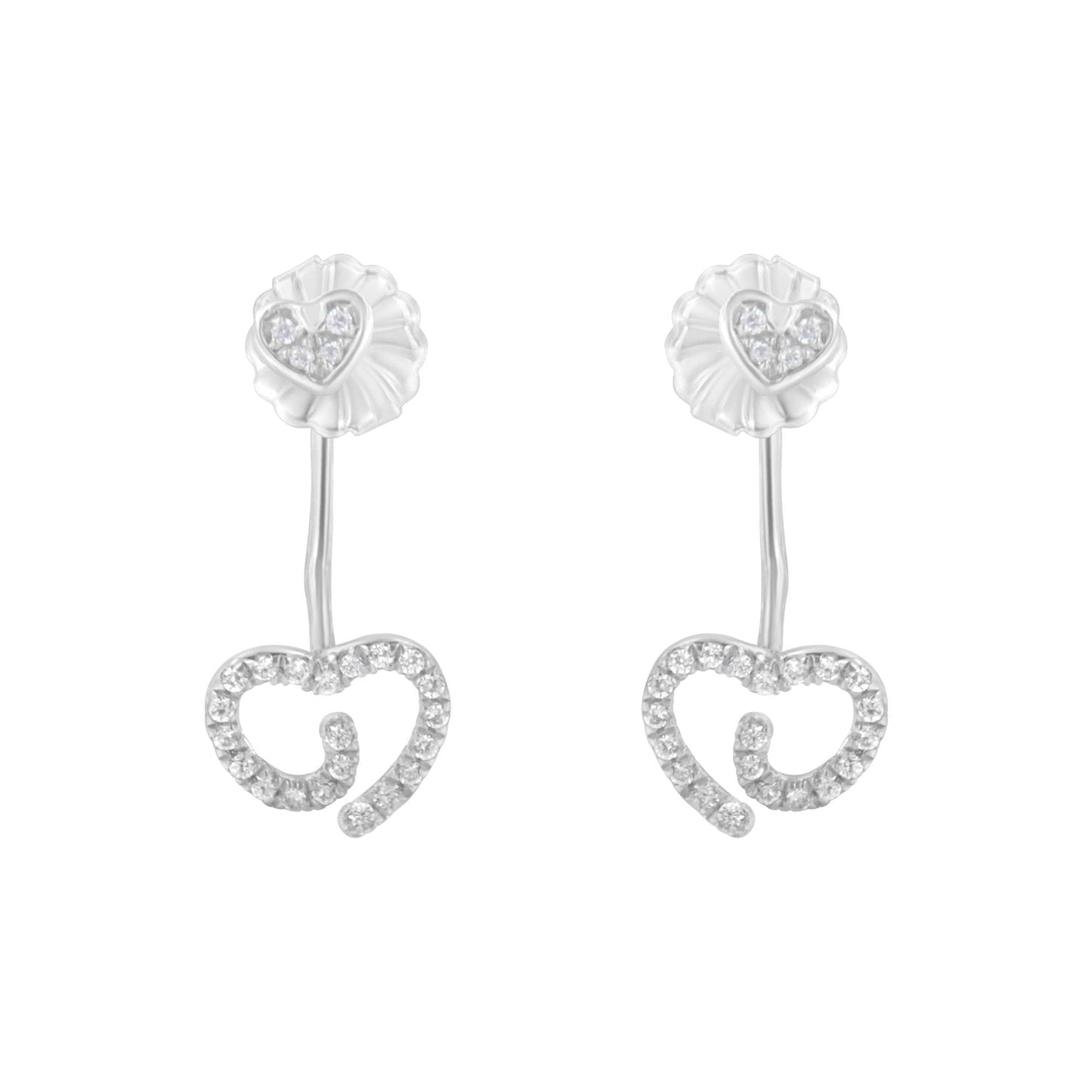 .925 Sterling Silver 1/4 Cttw Diamond Swirl Heart Front/Back Earrings (I-J Color, I2-I3 Clarity)-3