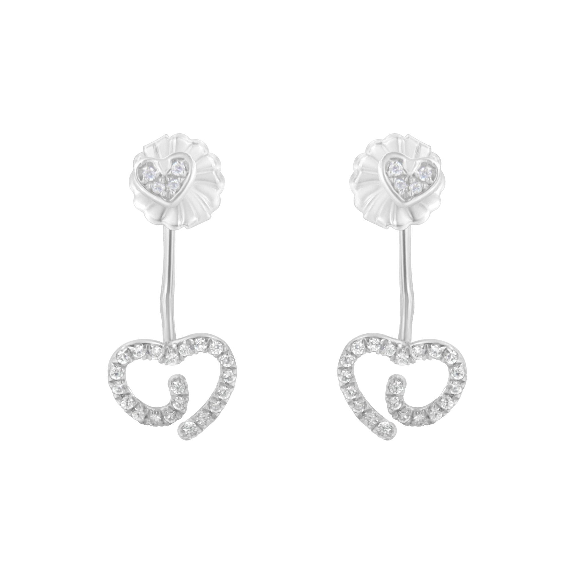 .925 Sterling Silver 1/4 Cttw Diamond Swirl Heart Front/Back Earrings (I-J Color, I2-I3 Clarity)-3