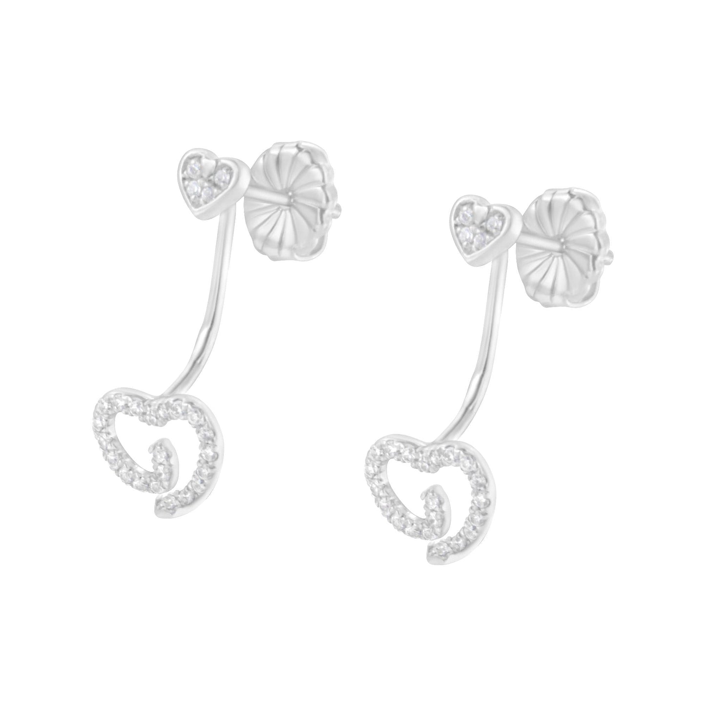 .925 Sterling Silver 1/4 Cttw Diamond Swirl Heart Front/Back Earrings (I-J Color, I2-I3 Clarity)-4