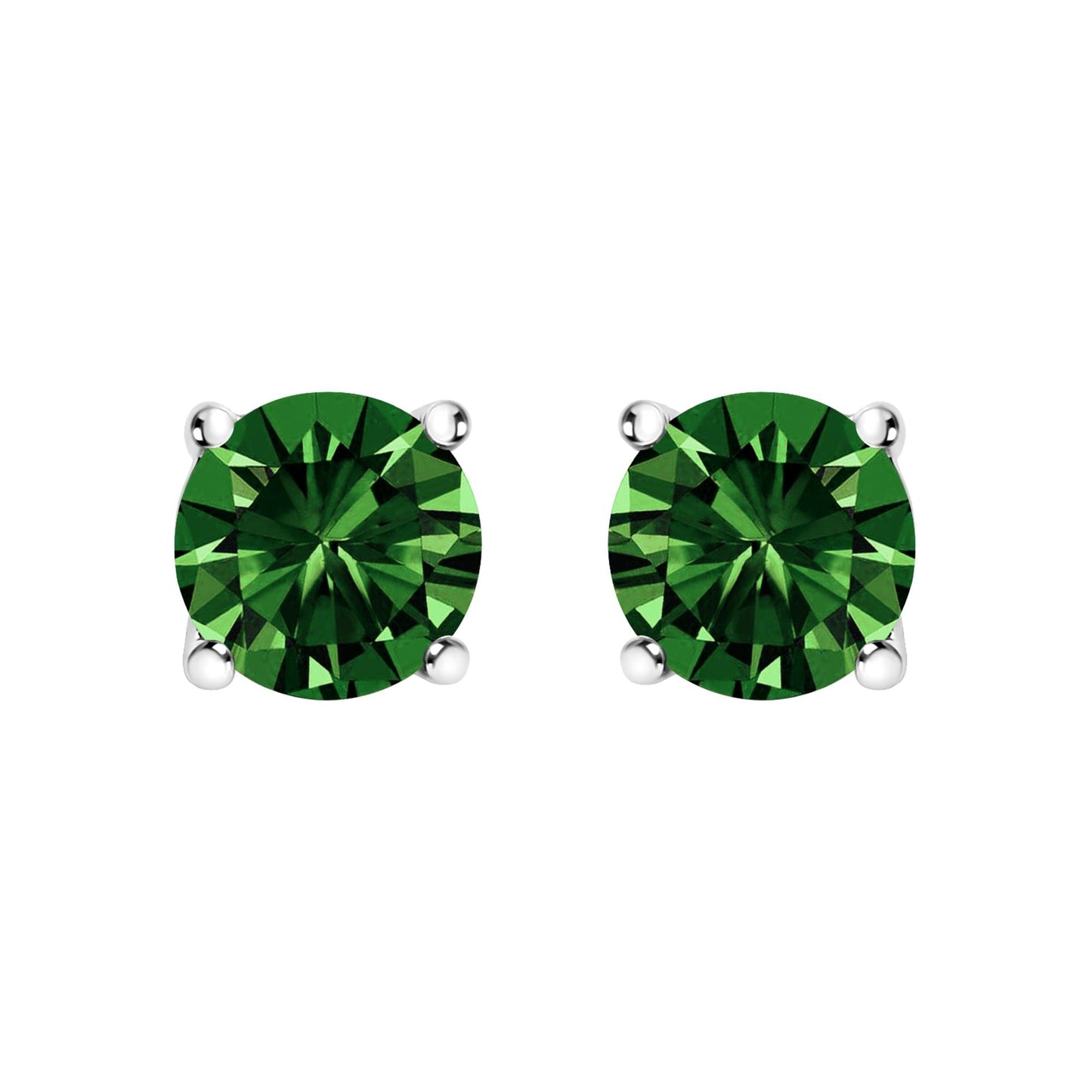14K Gold Lab Grown Green Diamond Classic Solitaire Stud Earrings-1
