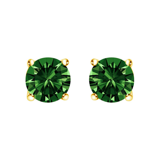 14K Gold Lab Grown Green Diamond Classic Solitaire Stud Earrings-0