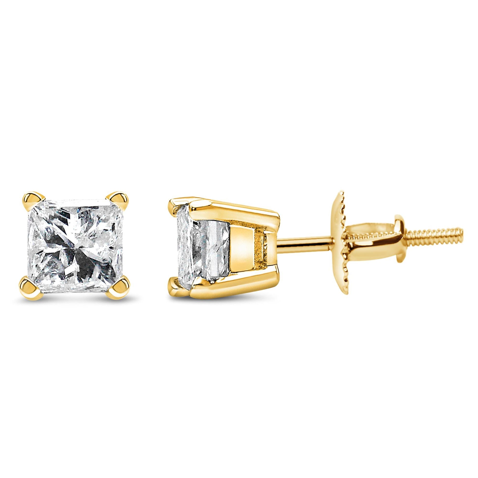 14K Yellow Gold 1/2 Cttw Princess Cut Diamond Solitaire Stud Earrings with Screwbacks (I-J Color, SI2-I1 Clarity)-1