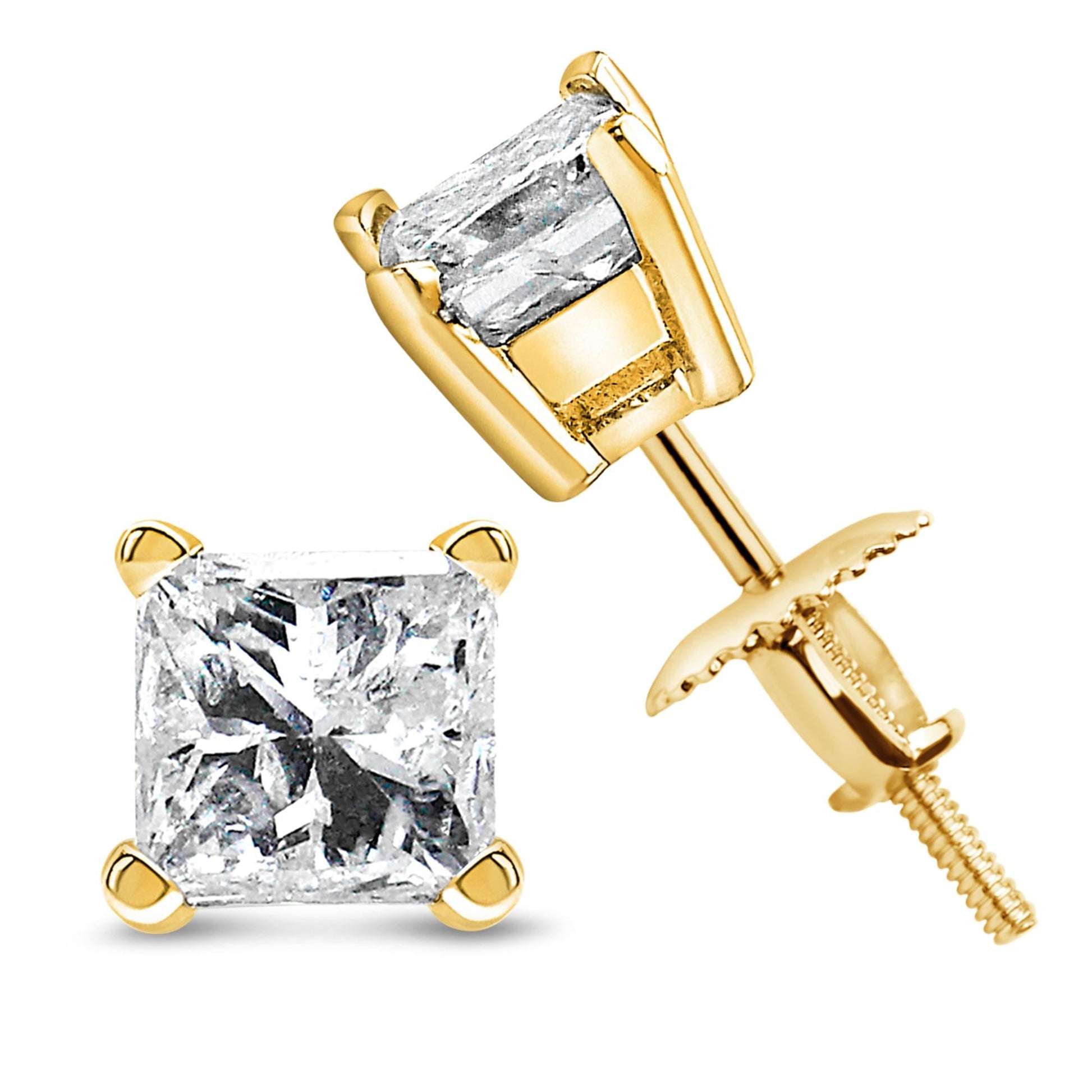 14K Yellow Gold 1/2 Cttw Princess Cut Diamond Solitaire Stud Earrings with Screwbacks (I-J Color, SI2-I1 Clarity)-3
