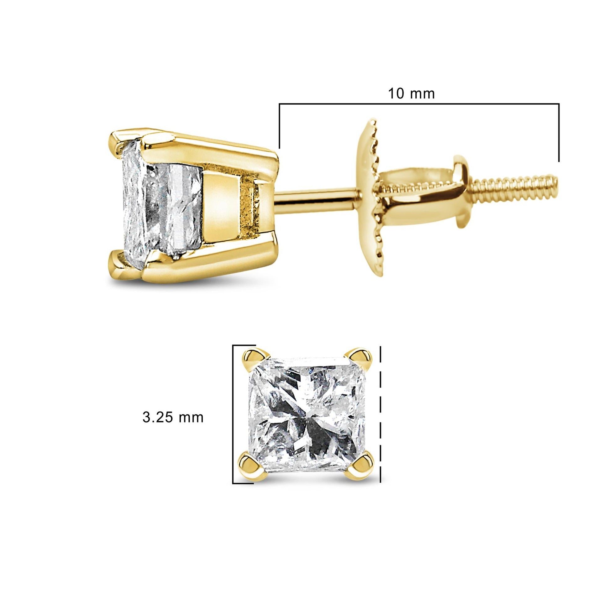 14K Yellow Gold 1/2 Cttw Princess Cut Diamond Solitaire Stud Earrings with Screwbacks (I-J Color, SI2-I1 Clarity)-4