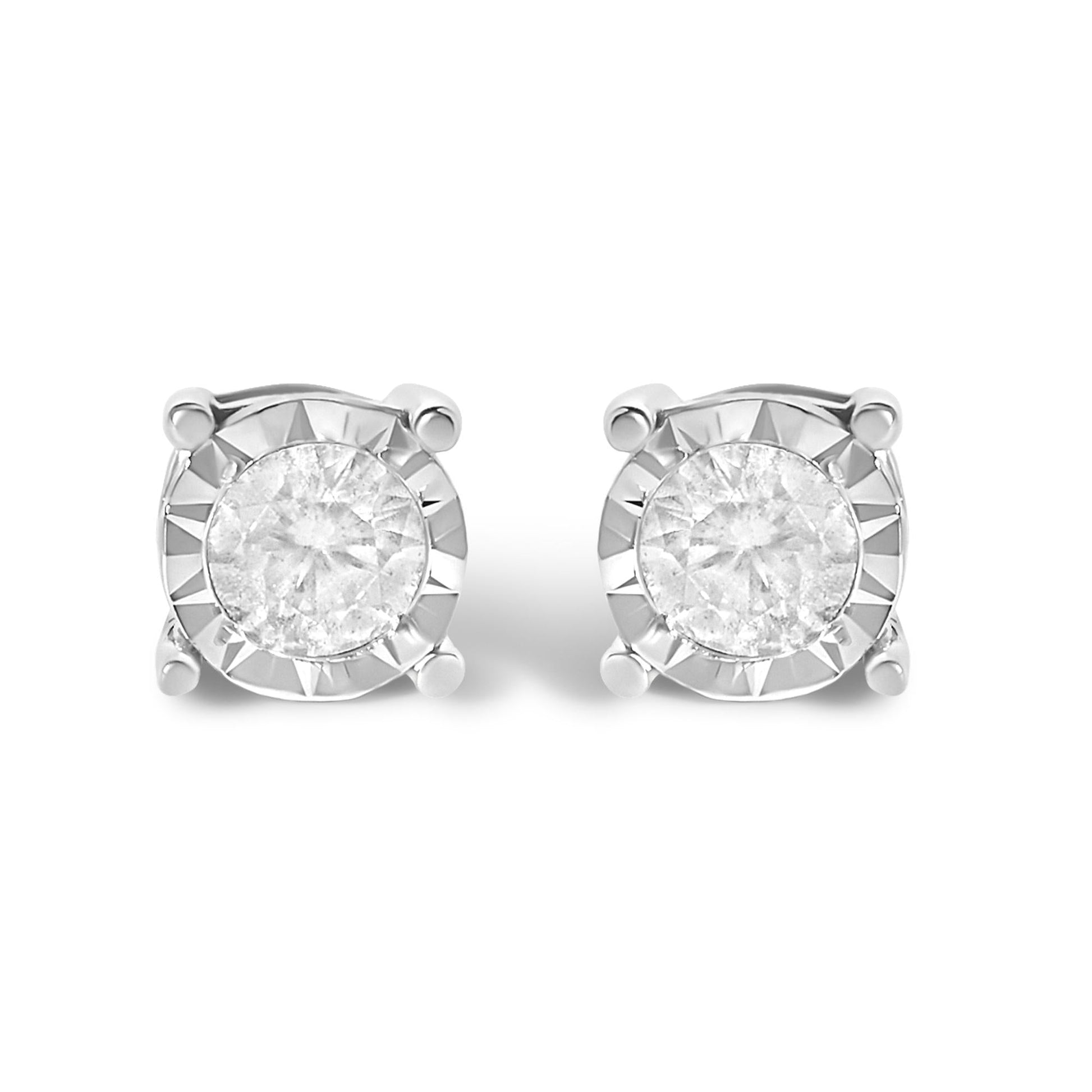 .925 Sterling Silver 1/2 Cttw Near Colorless Round Brilliant-Cut Diamond Miracle-Set Stud Earrings (H-I Color, I2-I3 Clarity)-0