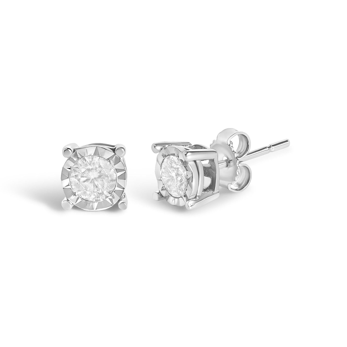 .925 Sterling Silver 1/2 Cttw Near Colorless Round Brilliant-Cut Diamond Miracle-Set Stud Earrings (H-I Color, I2-I3 Clarity)-1