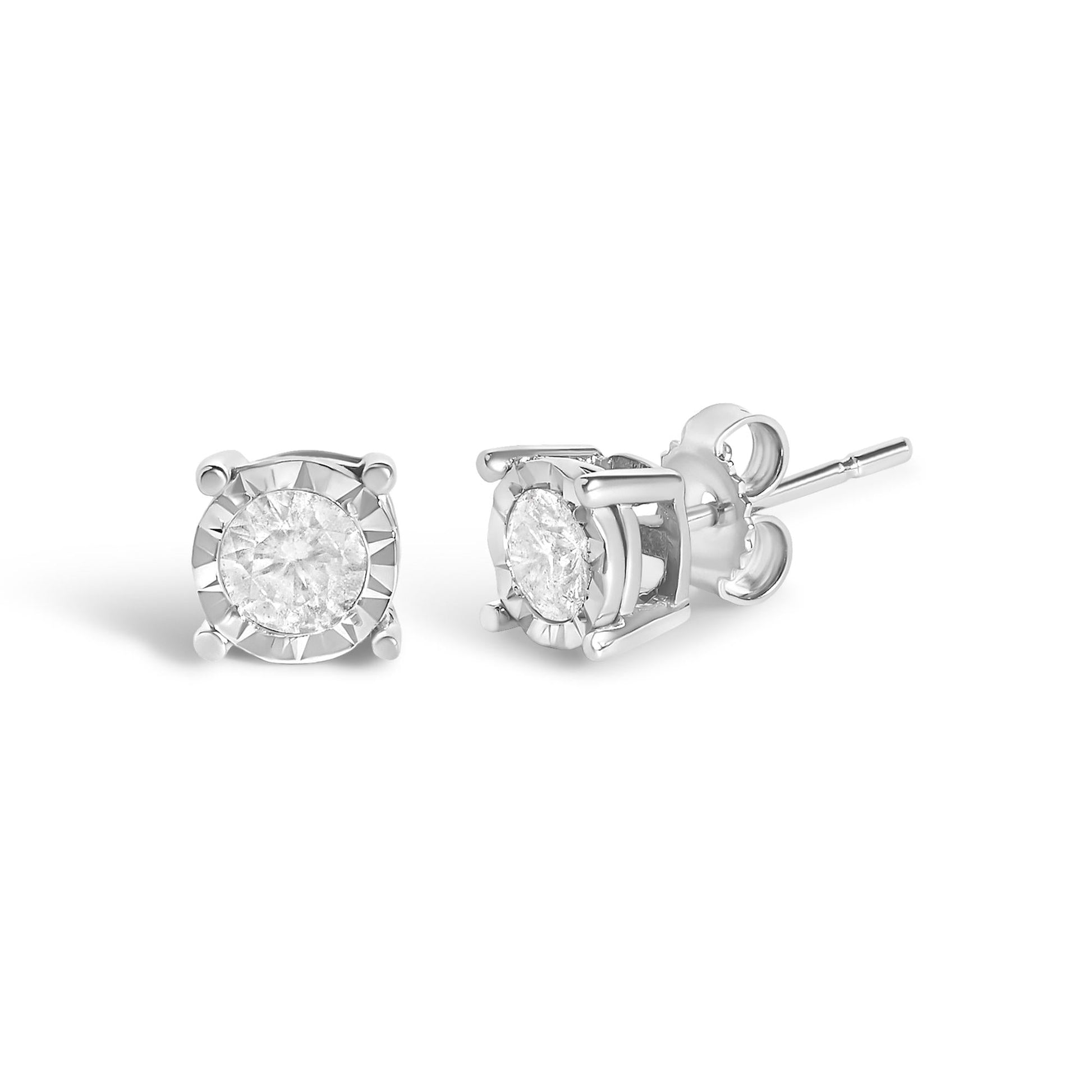 .925 Sterling Silver 1/2 Cttw Near Colorless Round Brilliant-Cut Diamond Miracle-Set Stud Earrings (H-I Color, I2-I3 Clarity)-1