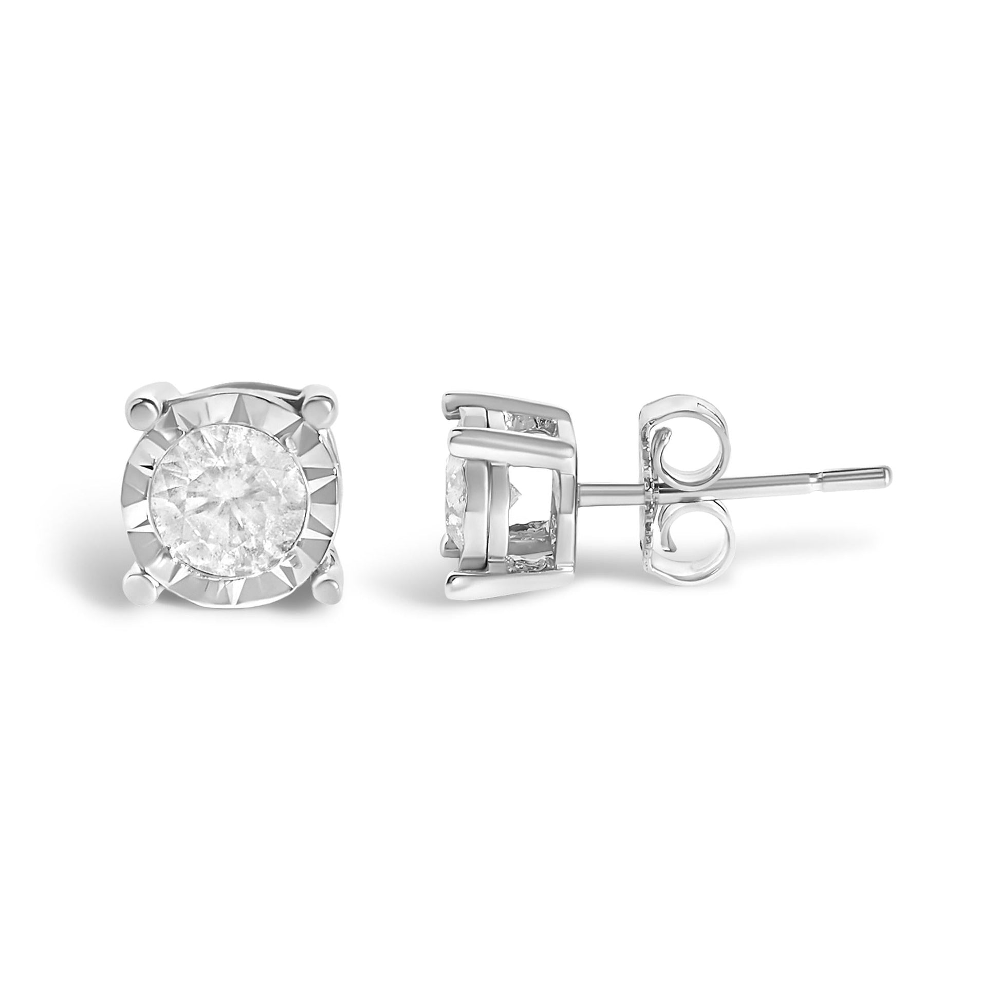 .925 Sterling Silver 1/2 Cttw Near Colorless Round Brilliant-Cut Diamond Miracle-Set Stud Earrings (H-I Color, I2-I3 Clarity)-3