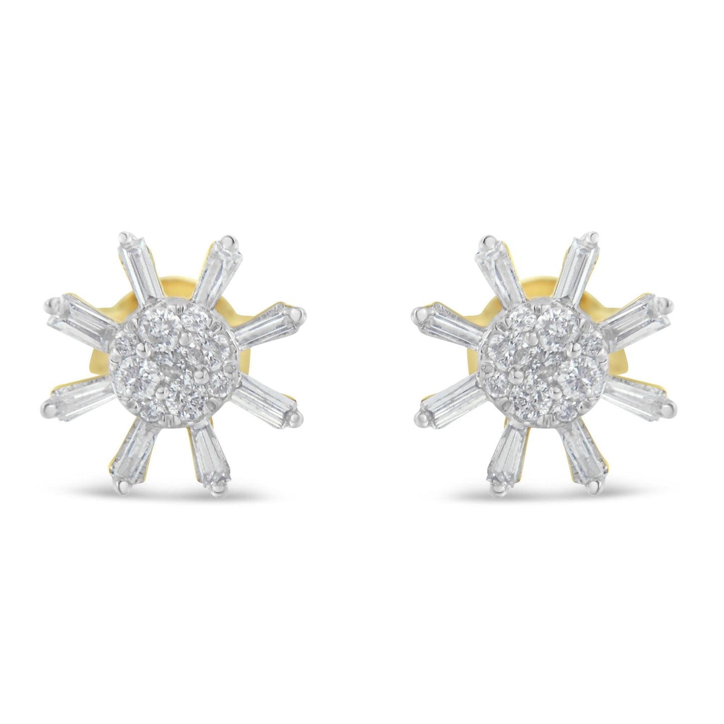 10k Yellow Gold Round and Baguette Diamond Stud Earring (0.50 cttw, H-I Color, I2-I3 Clarity)-0