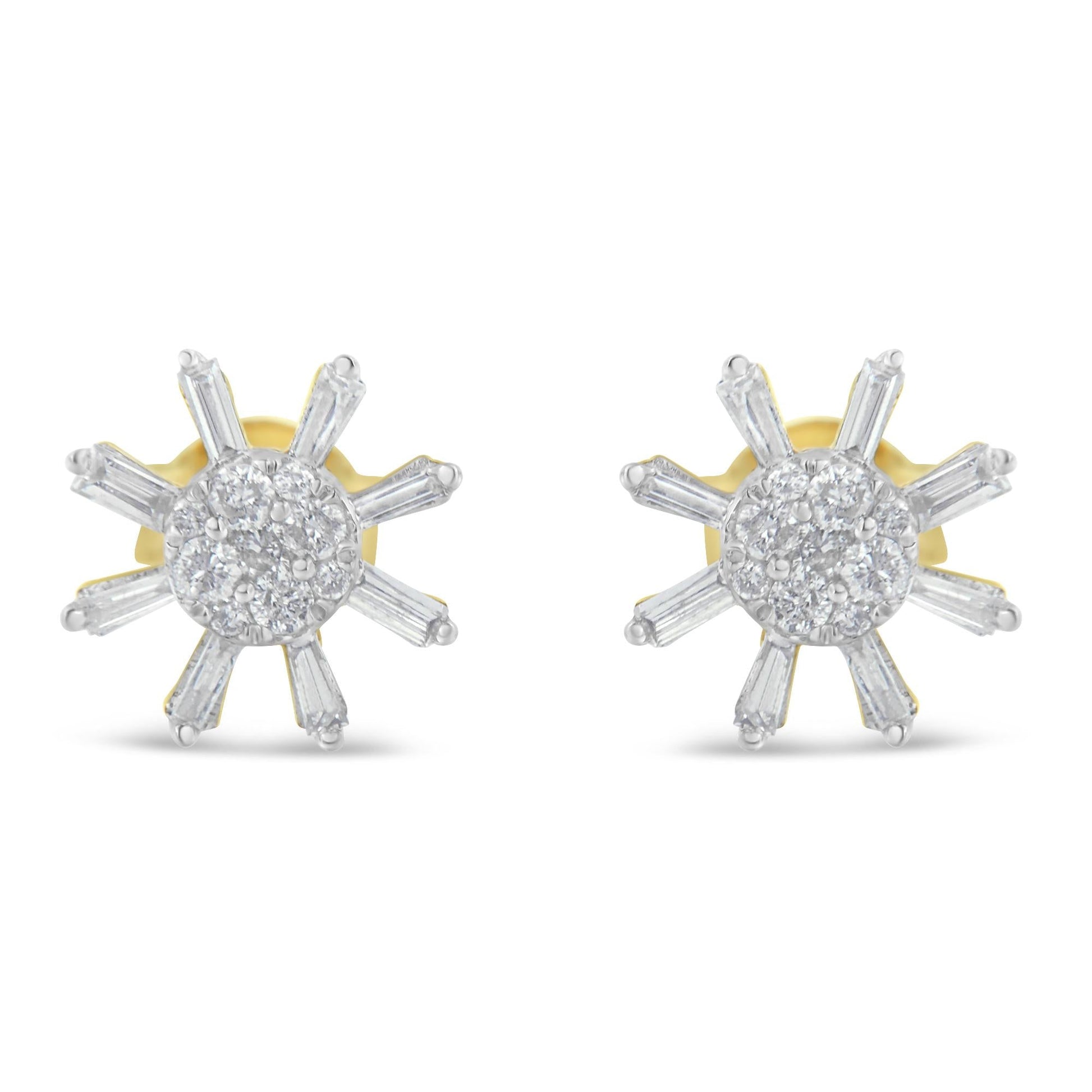 10k Yellow Gold Round and Baguette Diamond Stud Earring (0.50 cttw, H-I Color, I2-I3 Clarity)-0